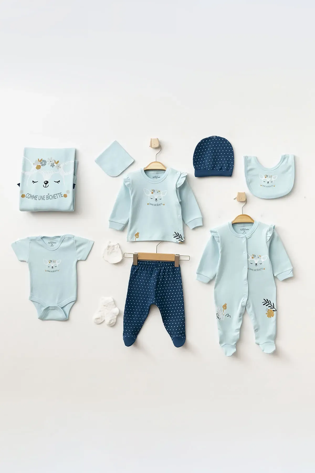 Kız Bebek Animal Desenli % 100 Pamuk 10  Lu Hastane Çıkış Seti 0 Ay - 3 Ay