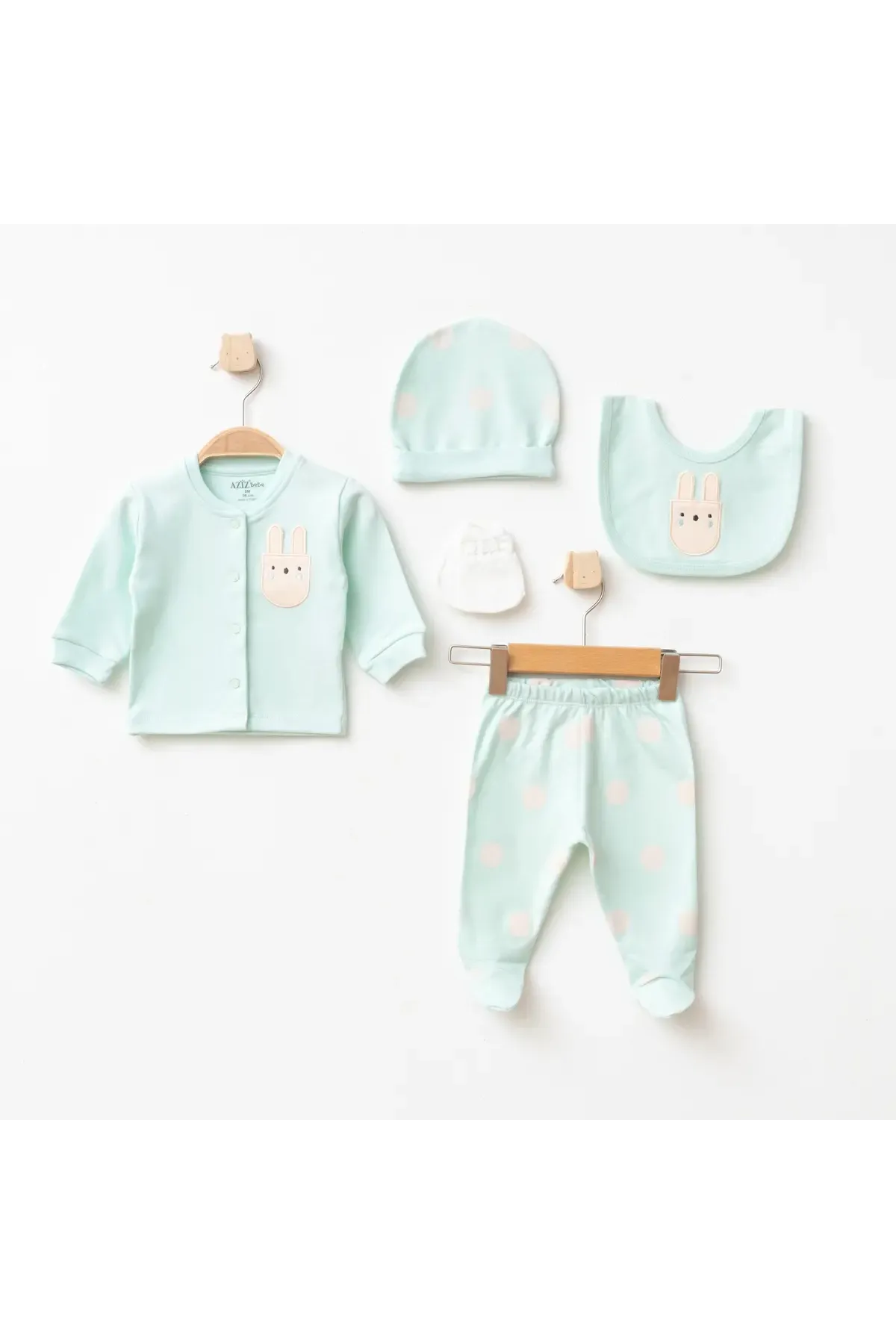 Kız Bebek Animal Desenli % 100 Pamuk 5  Li Hastane Çıkış Seti 0 Ay - 3 Ay