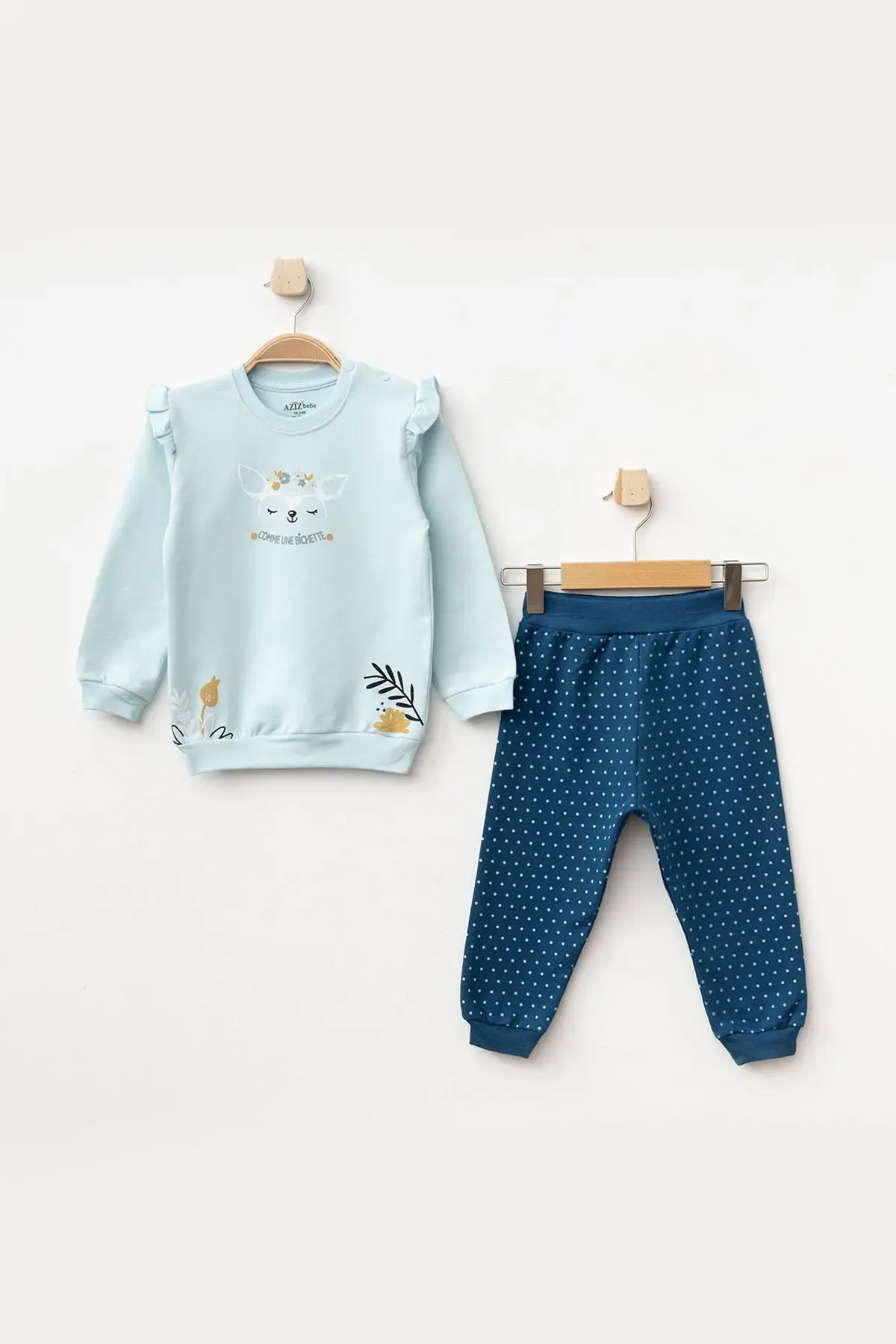 Kız Bebek Animal Desenli Sweatshirt Pantolon 2  li Alt Üst Bebek Takımı 3 Ay-36 Ay