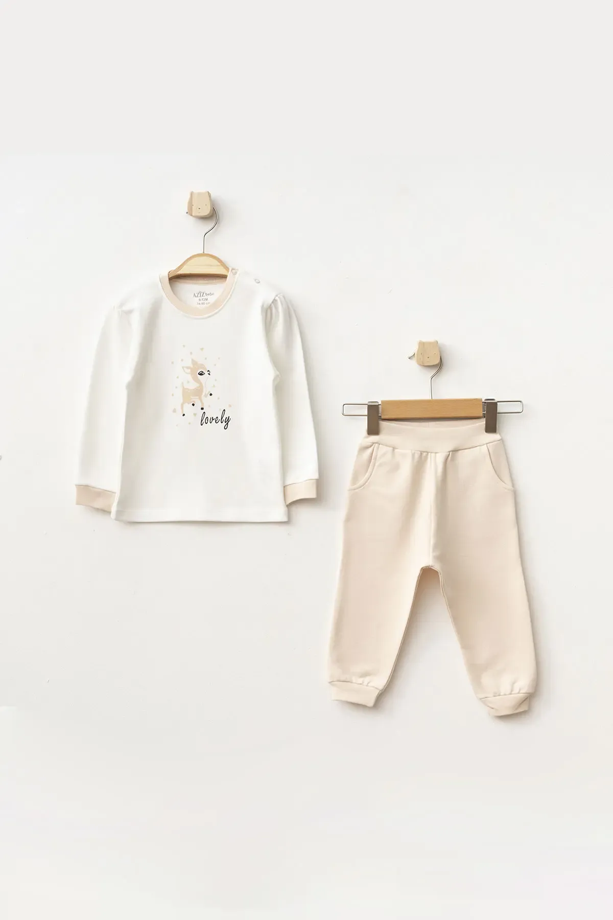 Kız Bebek Animal Desenli Sweatshirt Pantolon T-shirt 3 lü Alt Üst Bebek Takımı 3 Ay-36 Ay