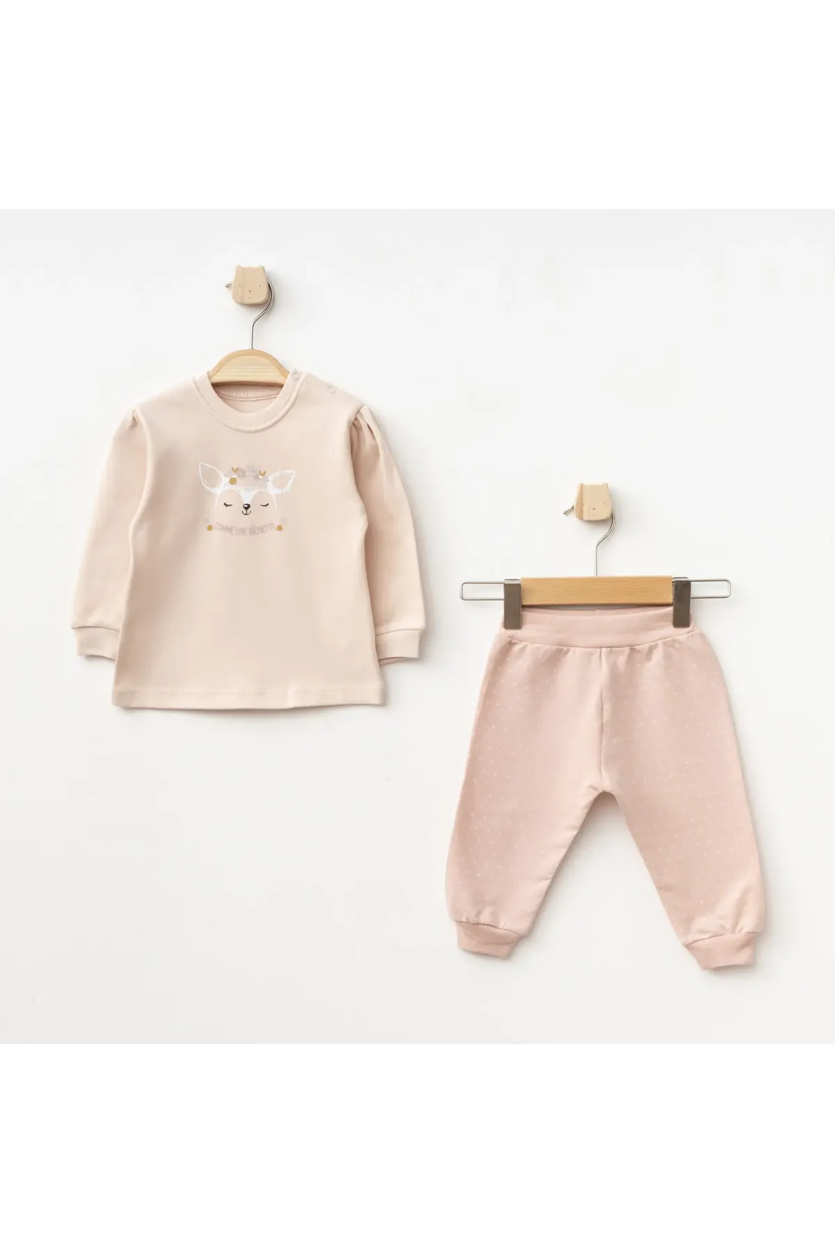 Kız Bebek Animal Desenli Sweatshirt Pantolon T-shirt 3 lü Alt Üst Bebek Takımı 3 Ay-36 Ay