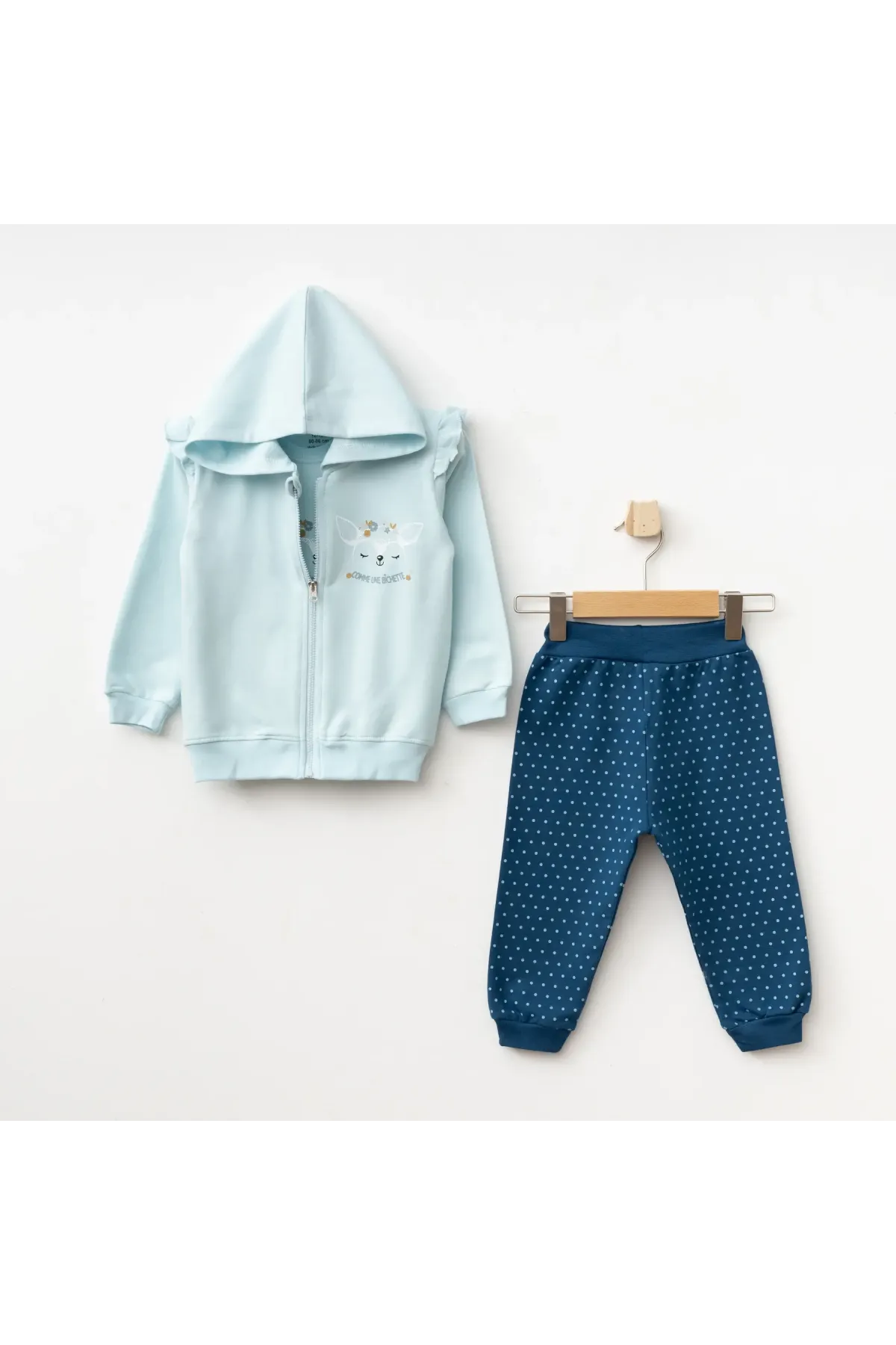 Kız Bebek Animal Desenli Sweatshirt Pantolon T-shirt 3 lü Alt Üst Bebek Takımı 3 Ay-36 Ay