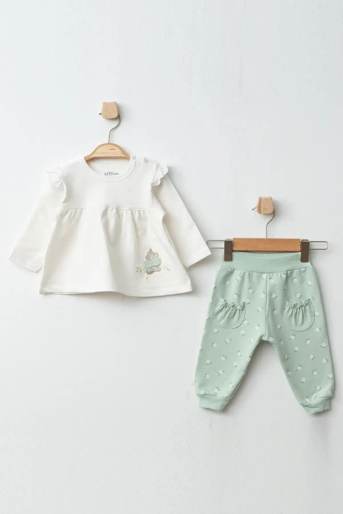 Kız Bebek Çiçek Desenli Sweatshirt Pantolon 2  li Alt Üst Bebek Takımı 3 Ay-36 Ay