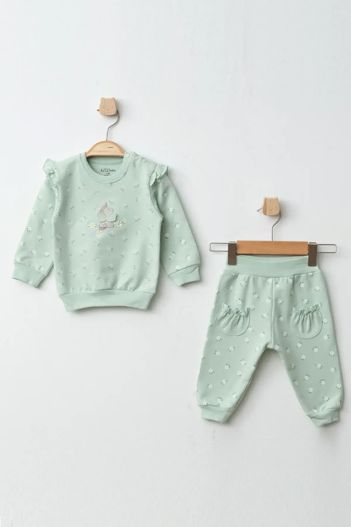 Kız Bebek Çiçek Desenli Sweatshirt Pantolon 2  li Alt Üst Bebek Takımı 3 Ay-36 Ay