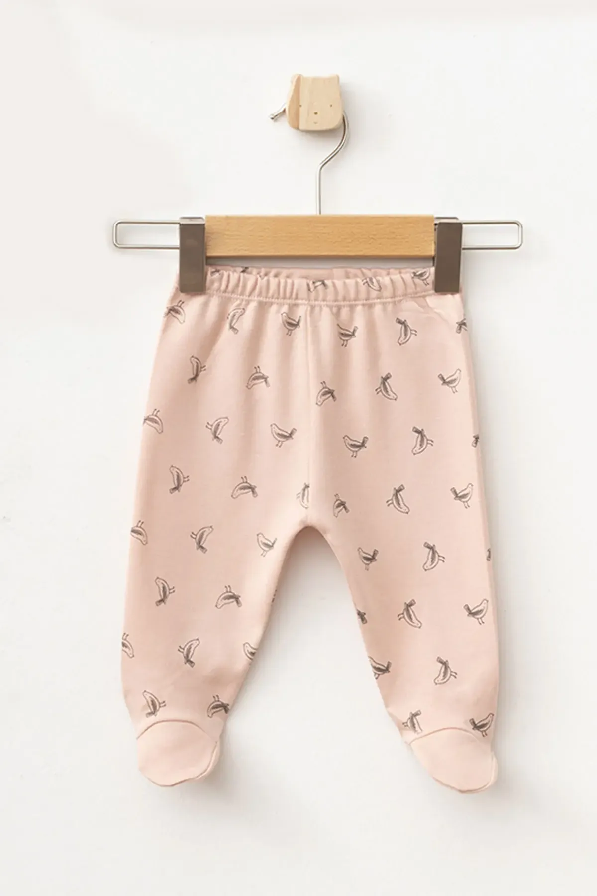 Kız Bebek Kuş Desenli Zıbın Pantolon Bere 3 lü Alt Üst Bebek Takımı 0 Ay-6 Ay