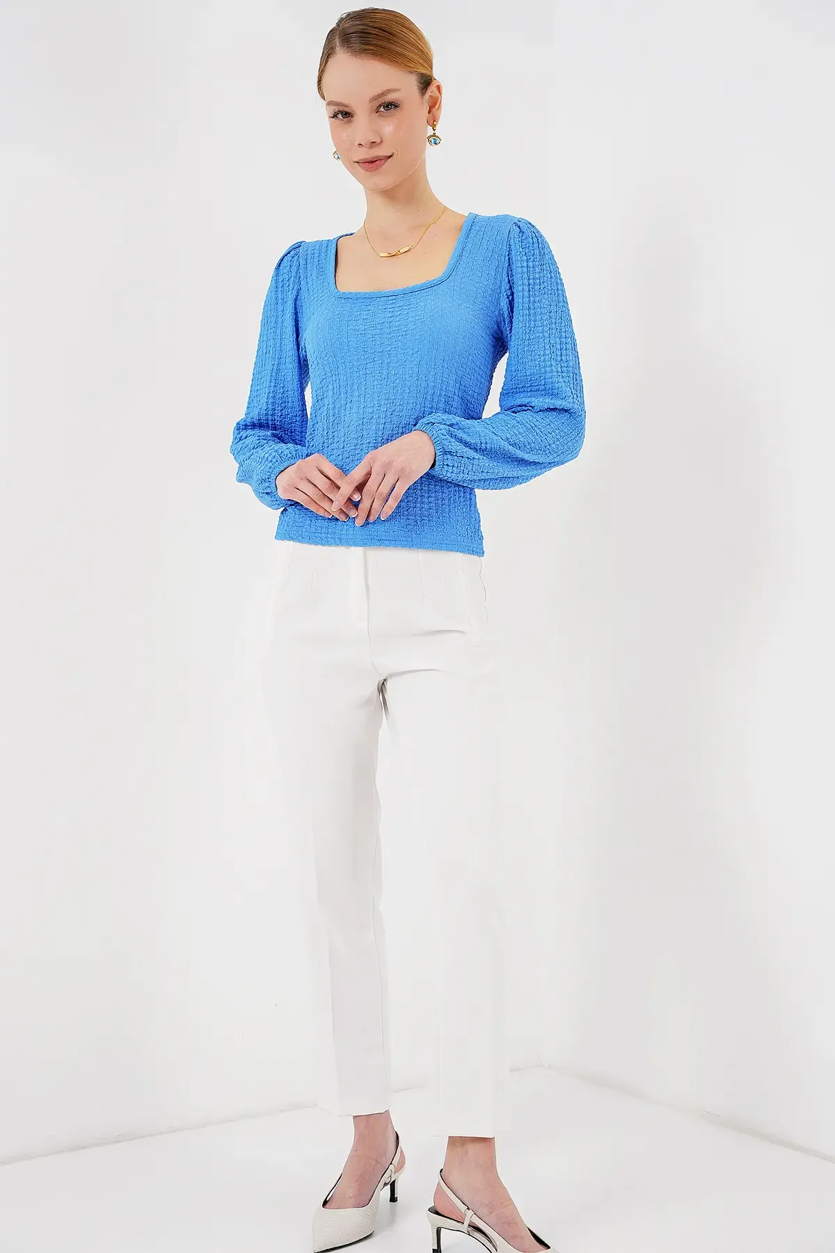 0442 Uzun Kollu Bluz - Saks