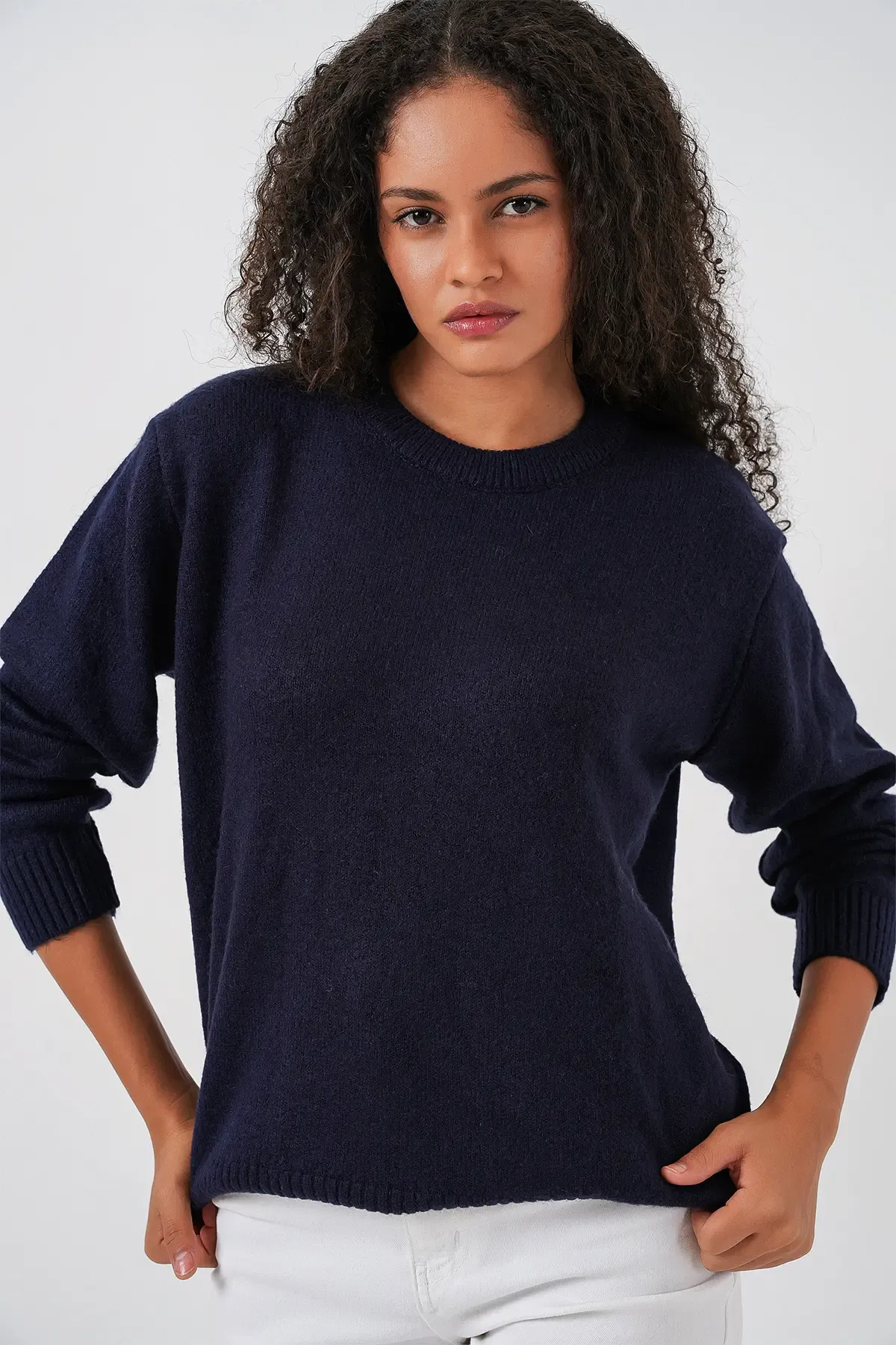 15895 Kadın Oversize Triko Kazak - K. Lacivert