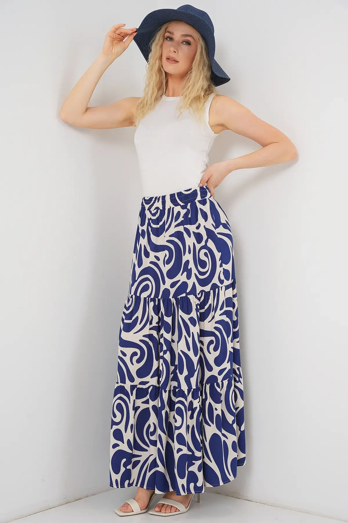 1898 Desenli Uzun Etek - F.Lacivert