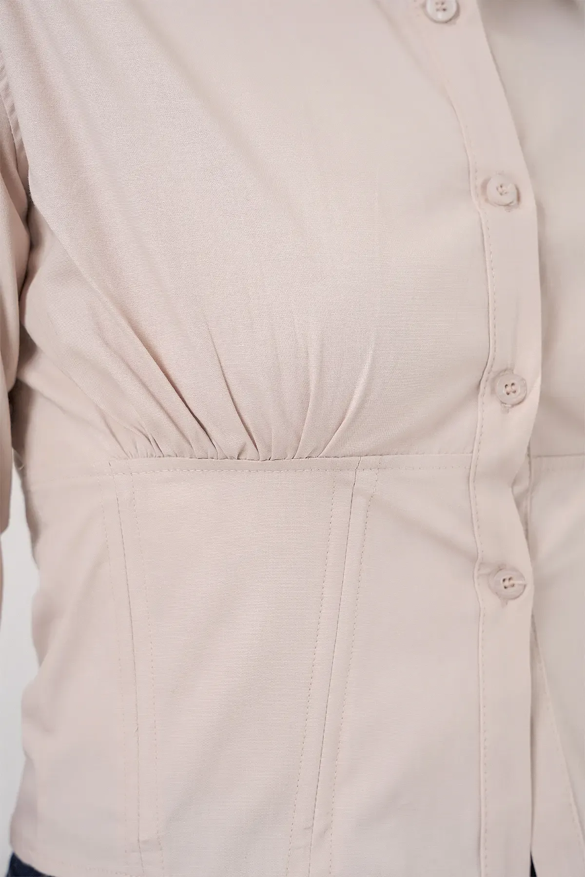 20231 Slim Fit Poplin Gömlek - Krem