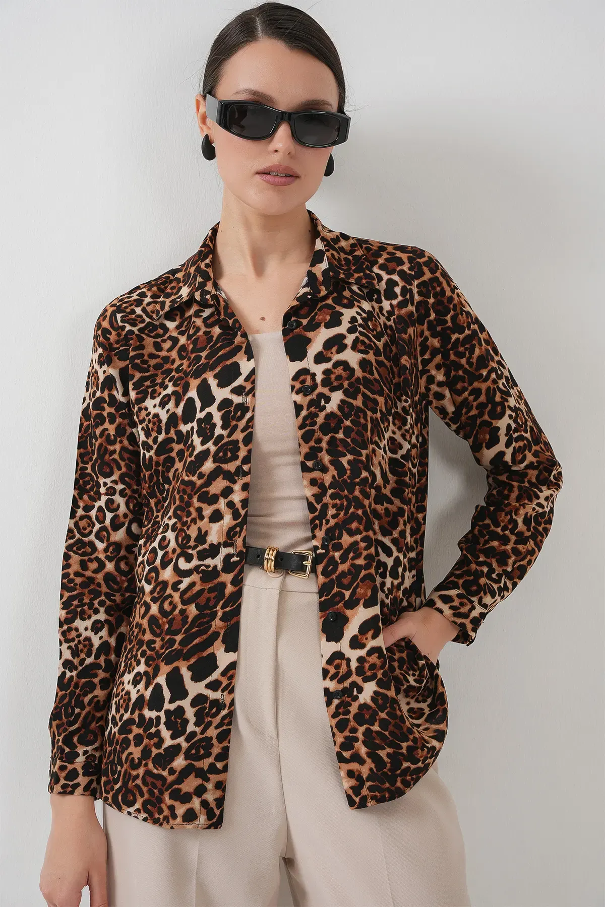 3721 Grafik Desenli Gömlek - C. Kahverengi