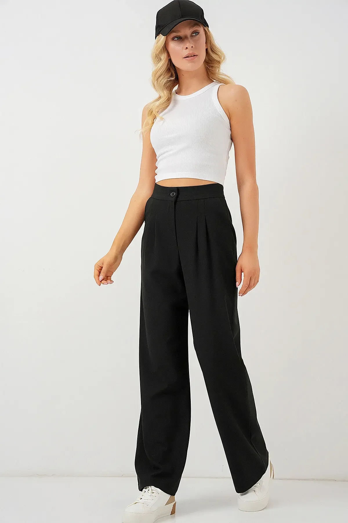 6638 Yüksek Bel Palazzo Pantolon - D. Siyah