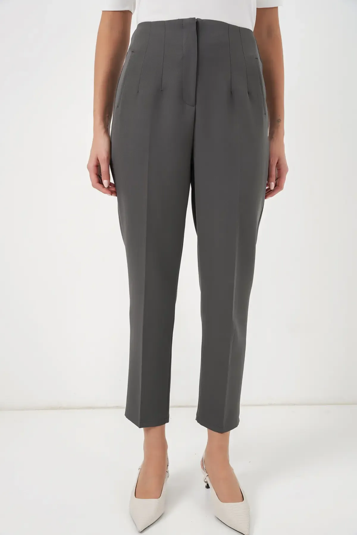 6650 Yüksek Bel Kumaş Pantolon - Antrasit