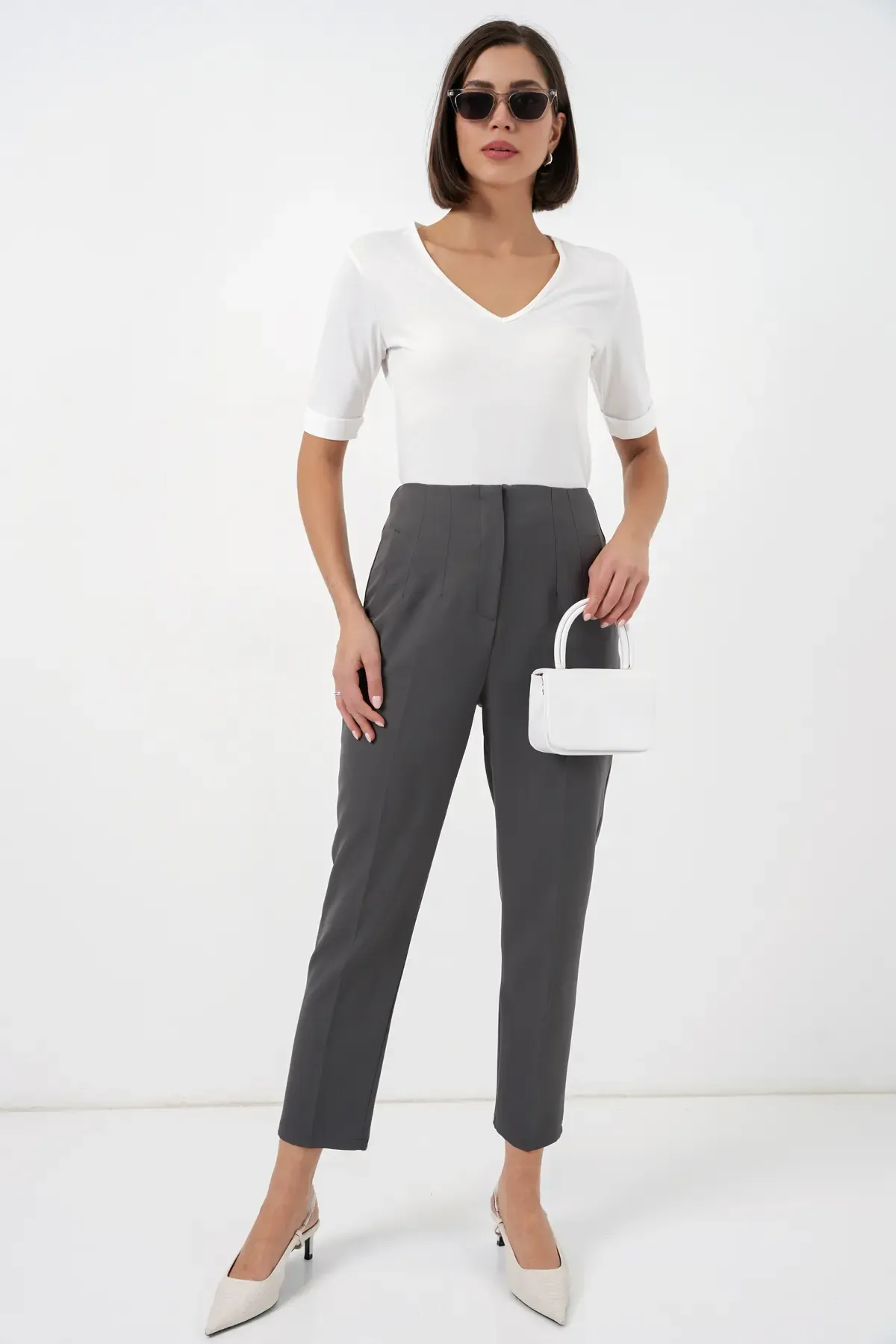 6650 Yüksek Bel Kumaş Pantolon - Antrasit