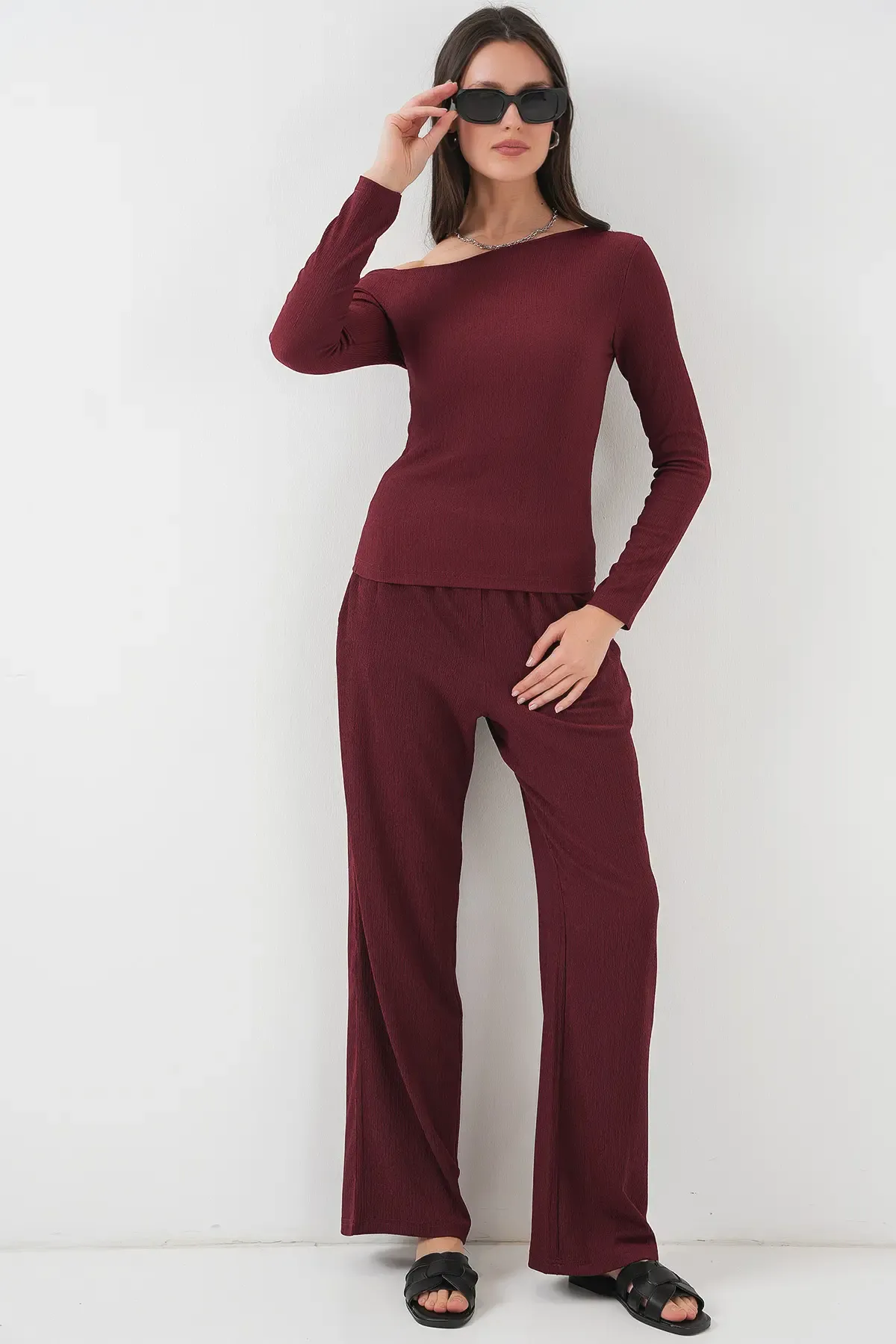 6708 Düşük Omuz Alt Üst Takım - Bordo