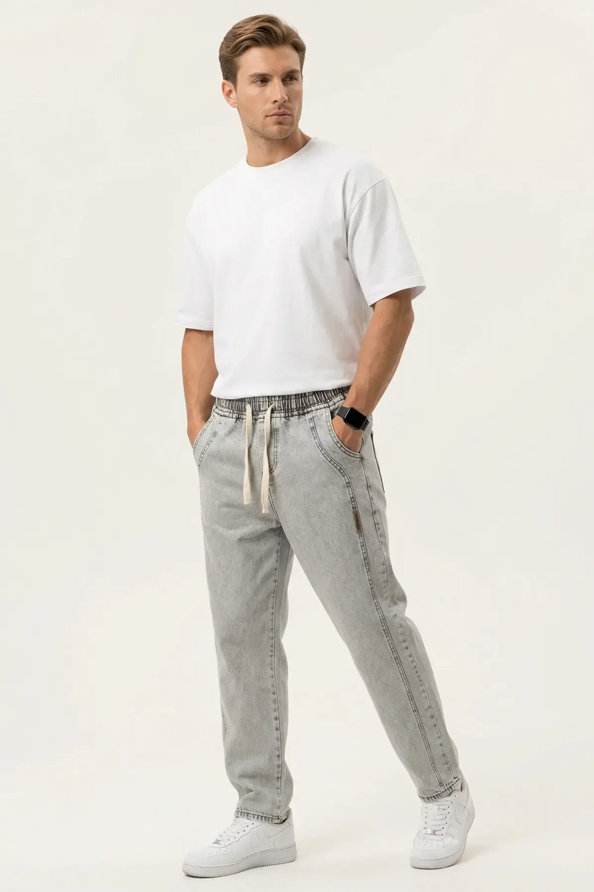 Erkek Rahat Kesim Baggy Jean Pantolon 30076 - Taş