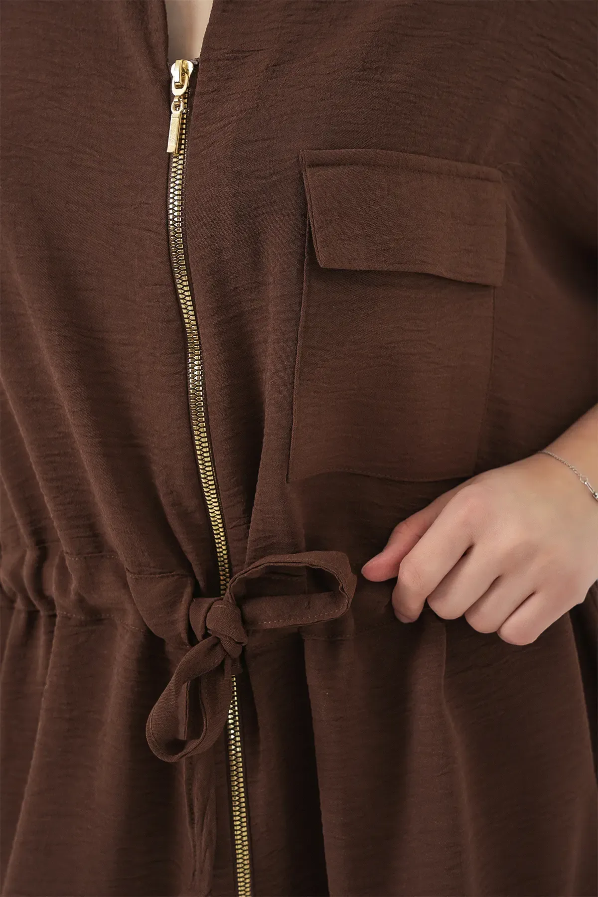 Fermuarlı Kadın Gömlek 0721 - Kahverengi