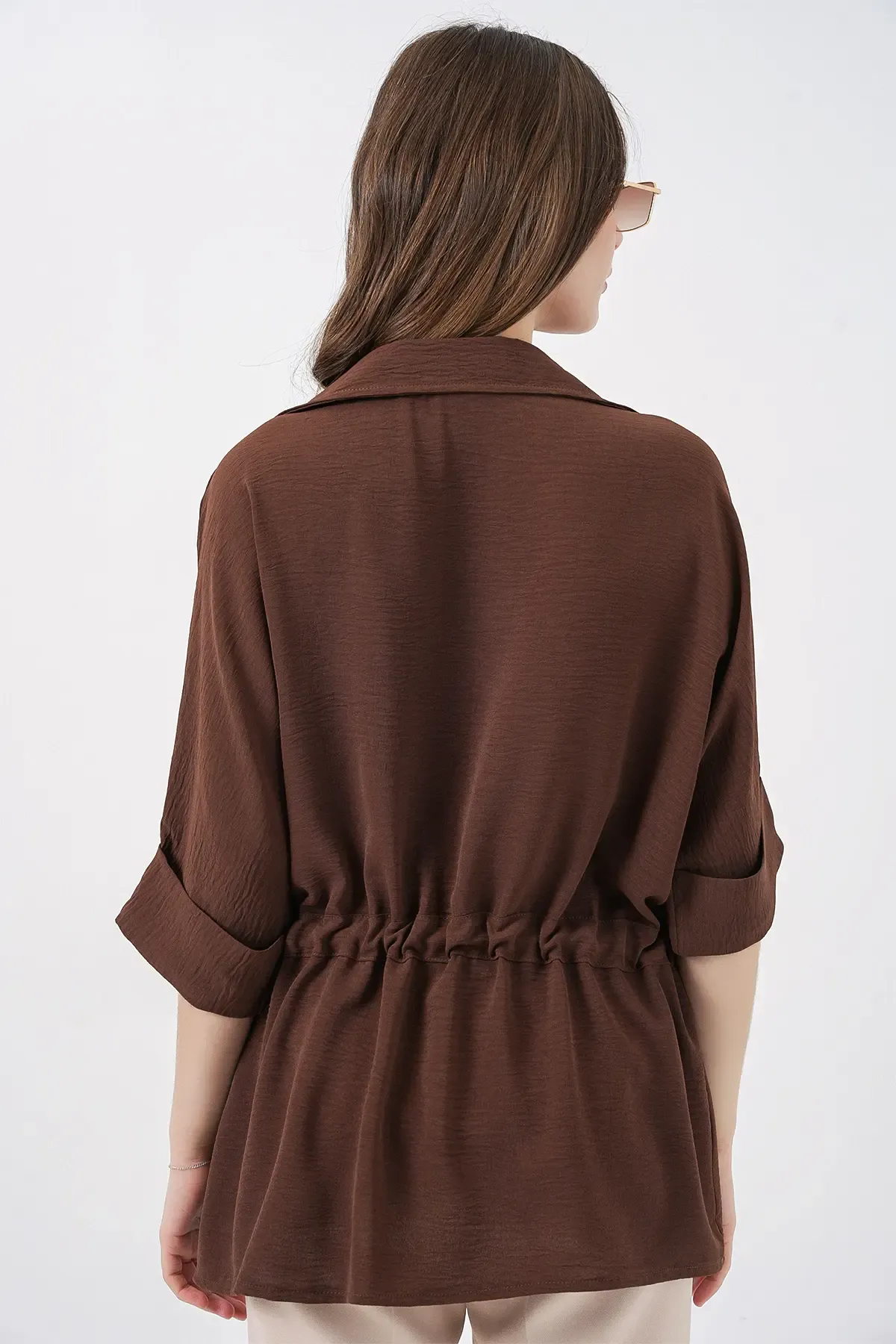 Fermuarlı Kadın Gömlek 0721 - Kahverengi
