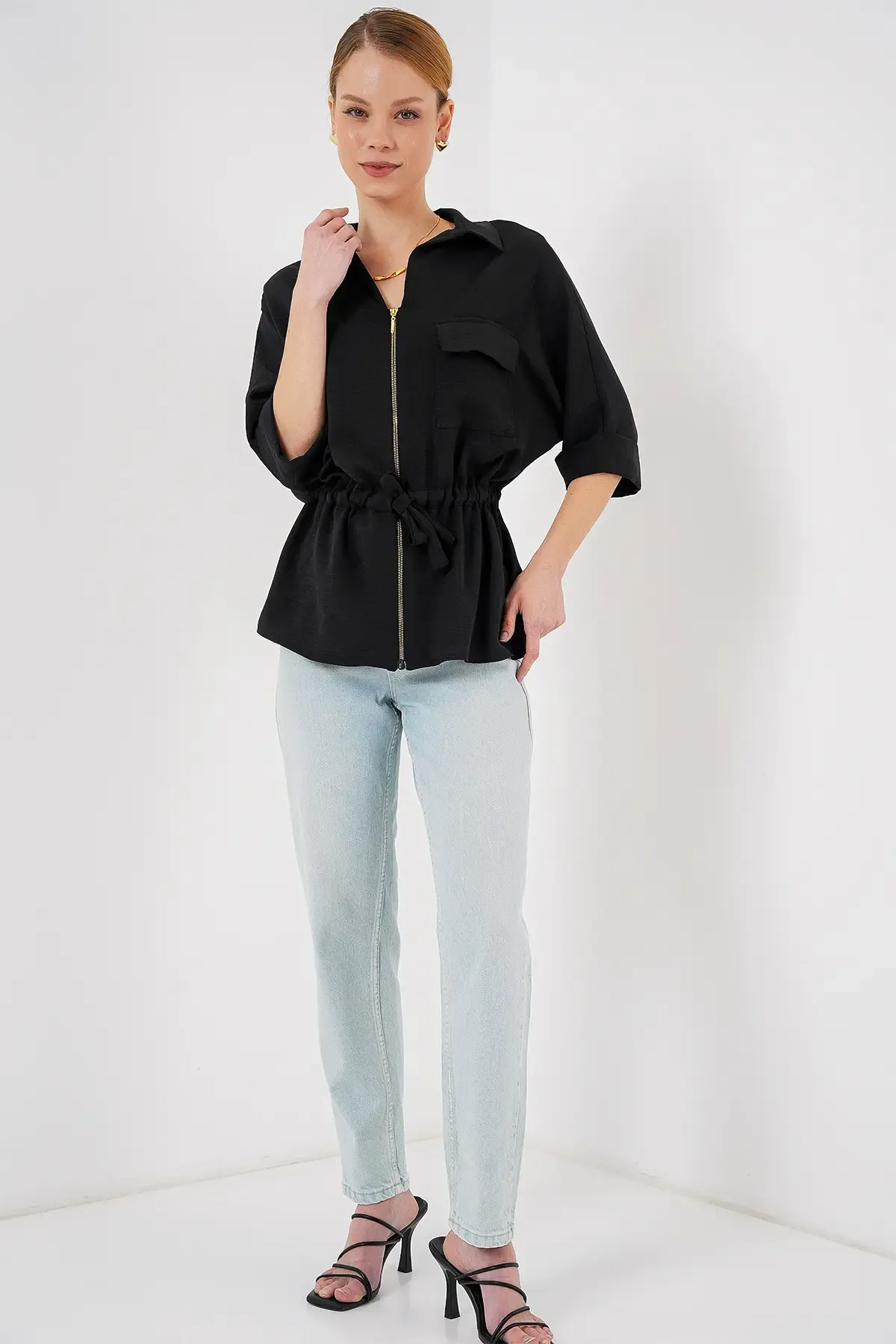 Fermuarlı Kadın Gömlek 0721 - Siyah