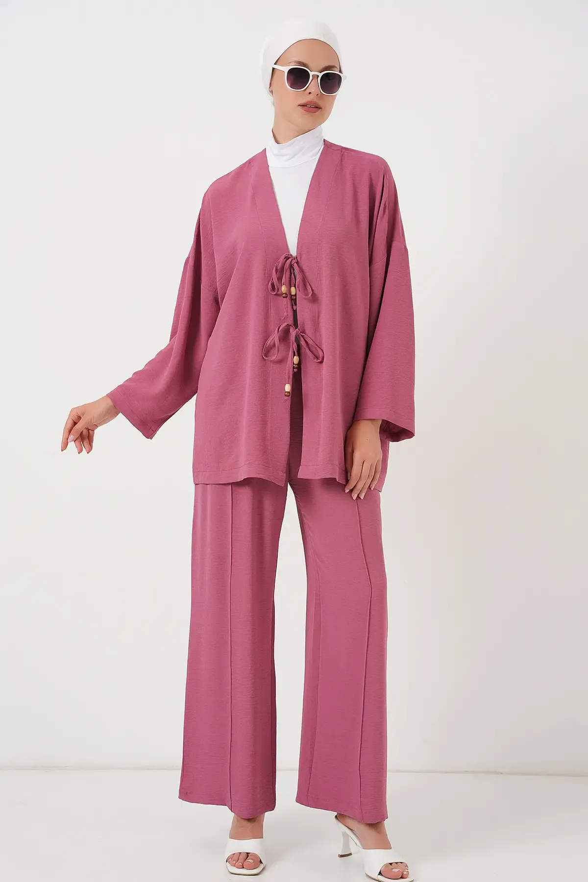 Kadın Ayrobin Kimono Pantolon İkili Takım 6739 - Gül Kurusu