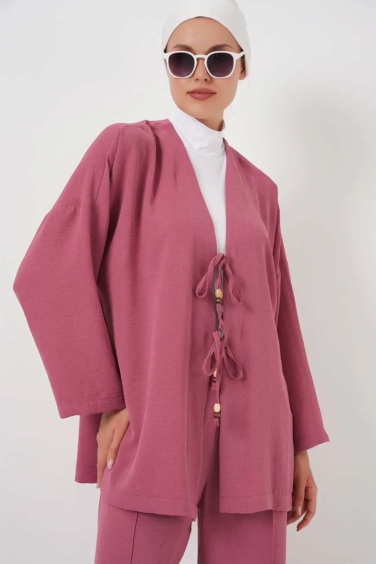 Kadın Ayrobin Kimono Pantolon İkili Takım 6739 - Gül Kurusu