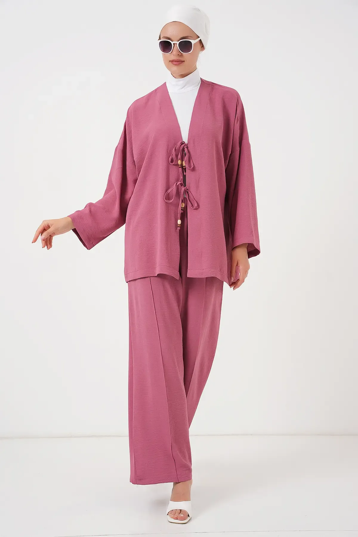 Kadın Ayrobin Kimono Pantolon İkili Takım 6739 - Gül Kurusu