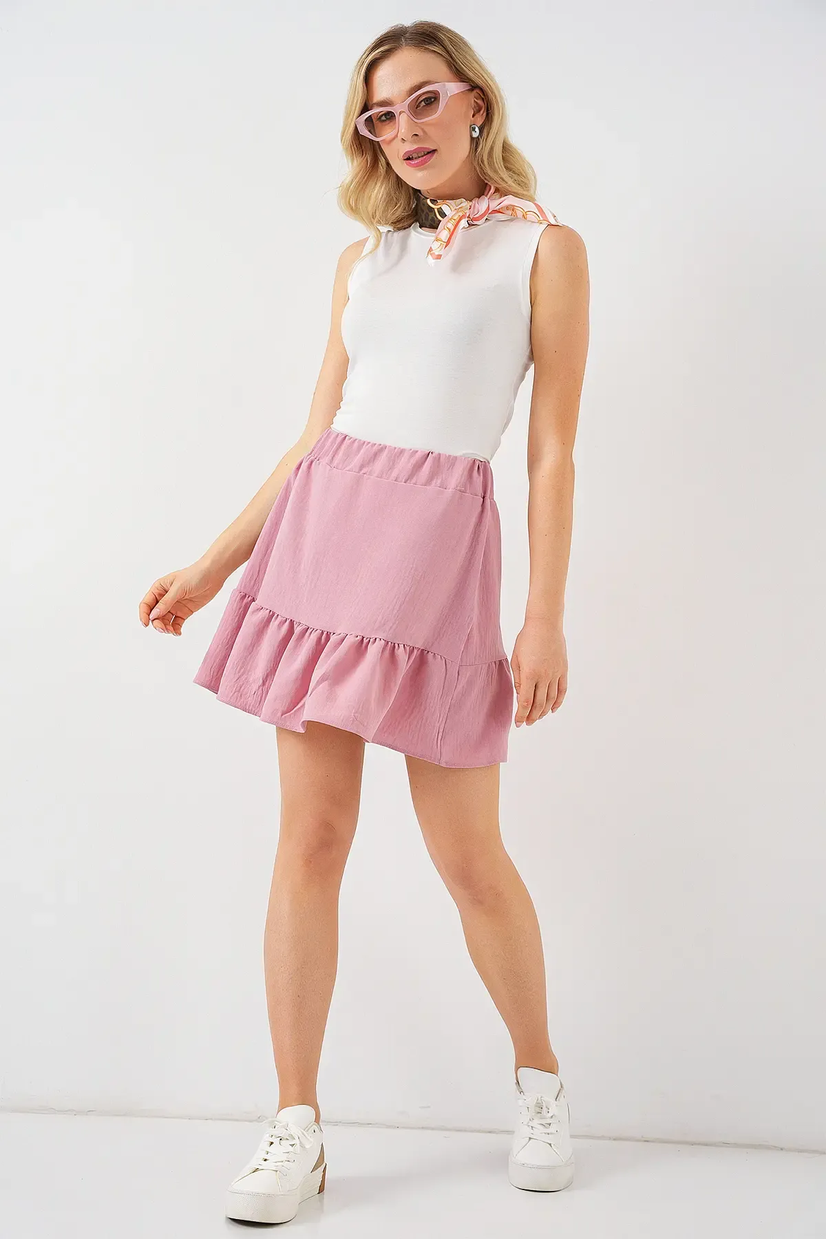 Kadın Ayrobin Mini Etek 8054 - Pudra