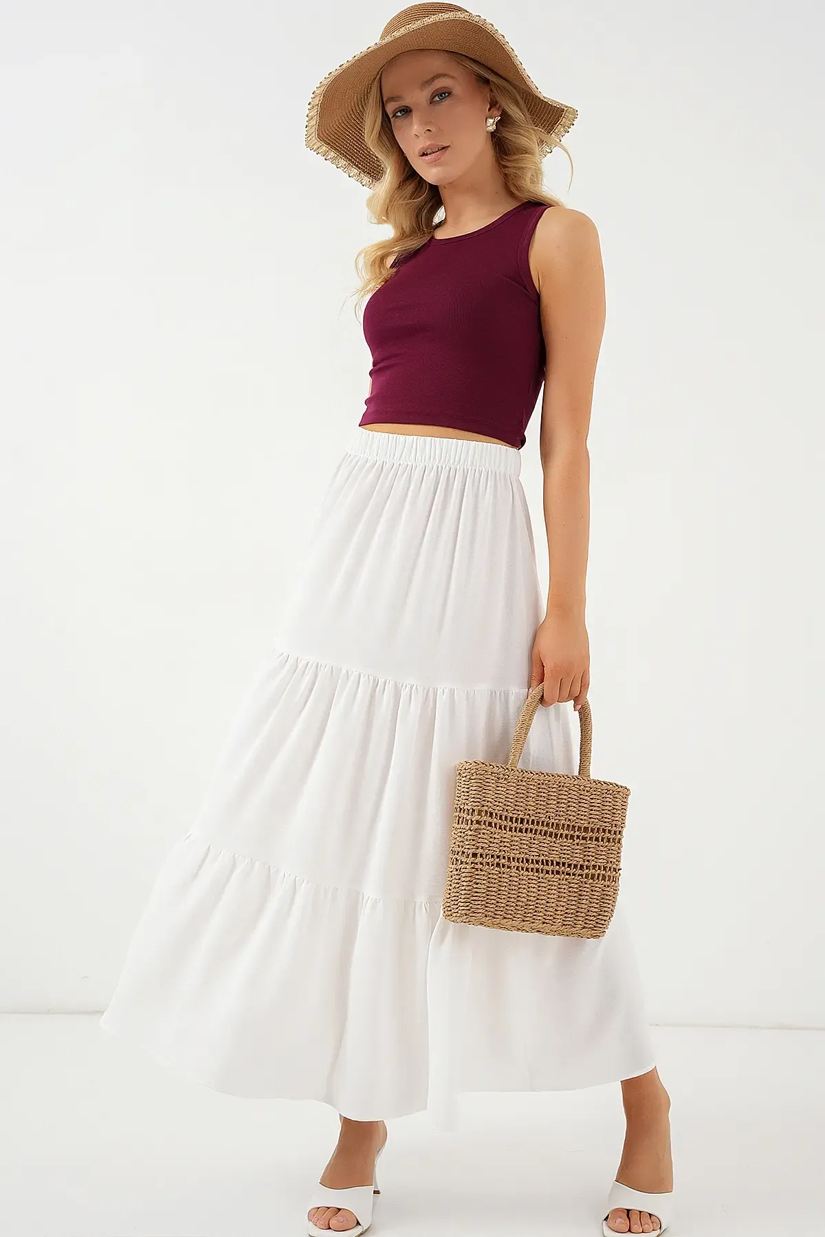 Kadın Ayrobin Uzun Etek 8048 - Beyaz