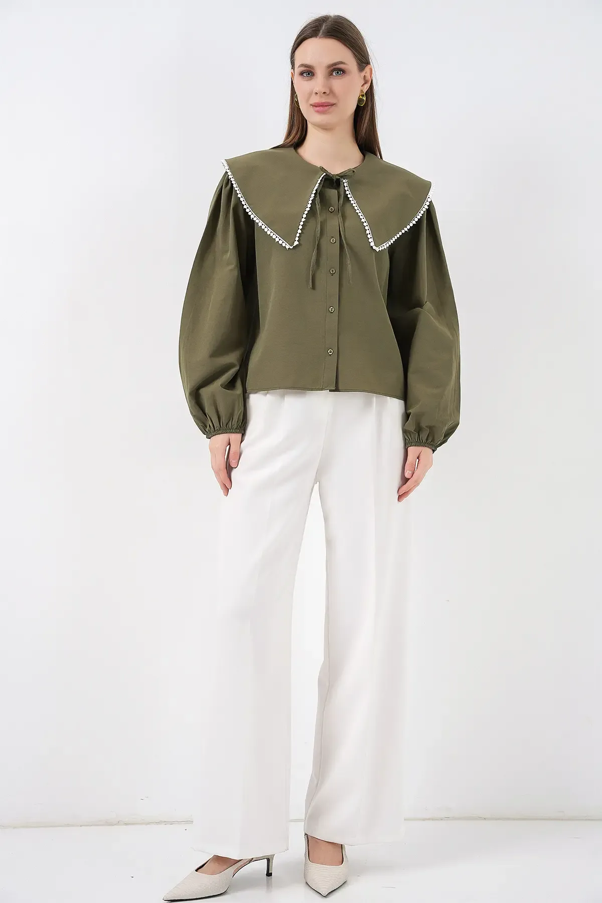 Kadın Bebe Yaka Gömlek 20314 - Haki