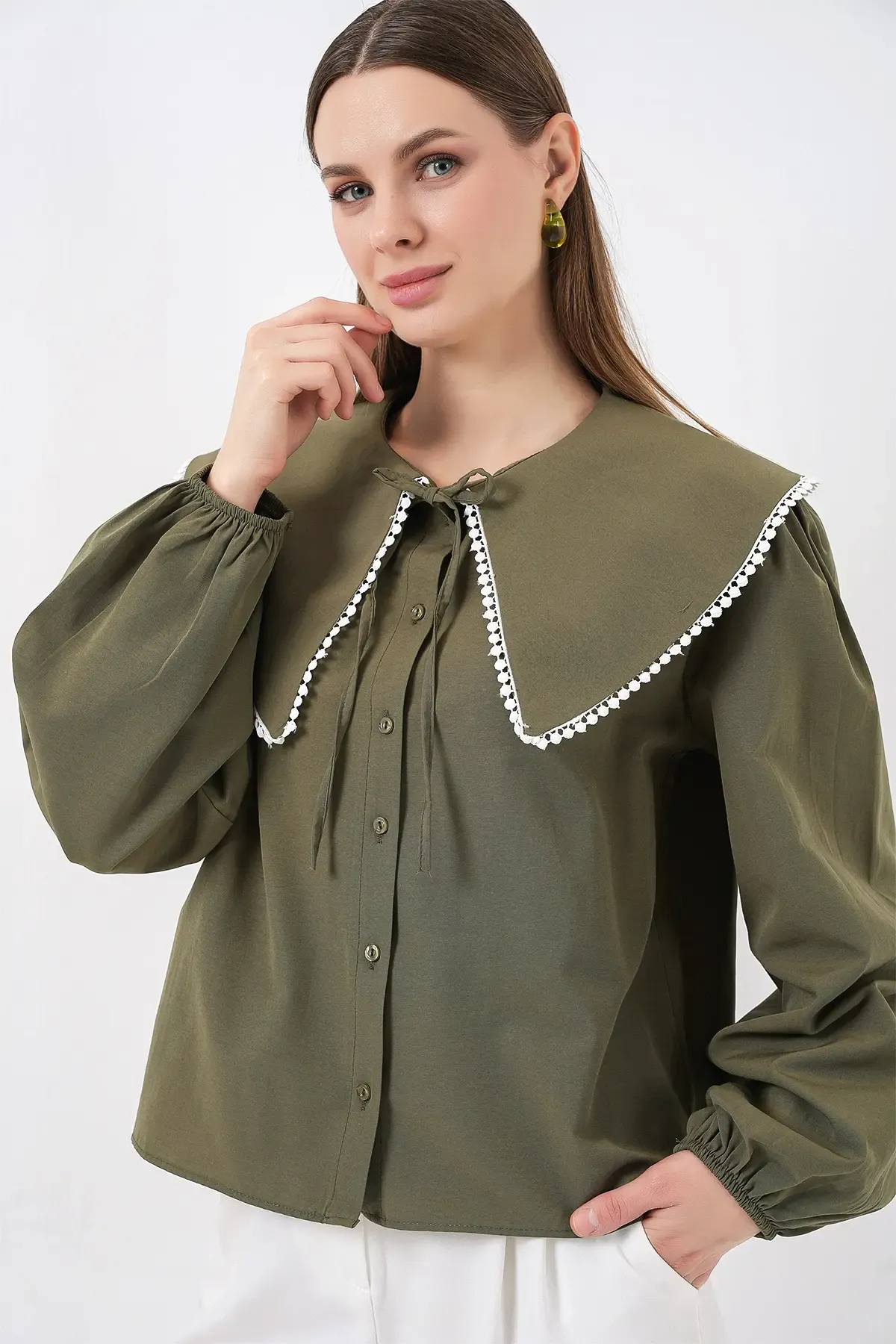 Kadın Bebe Yaka Gömlek 20314 - Haki