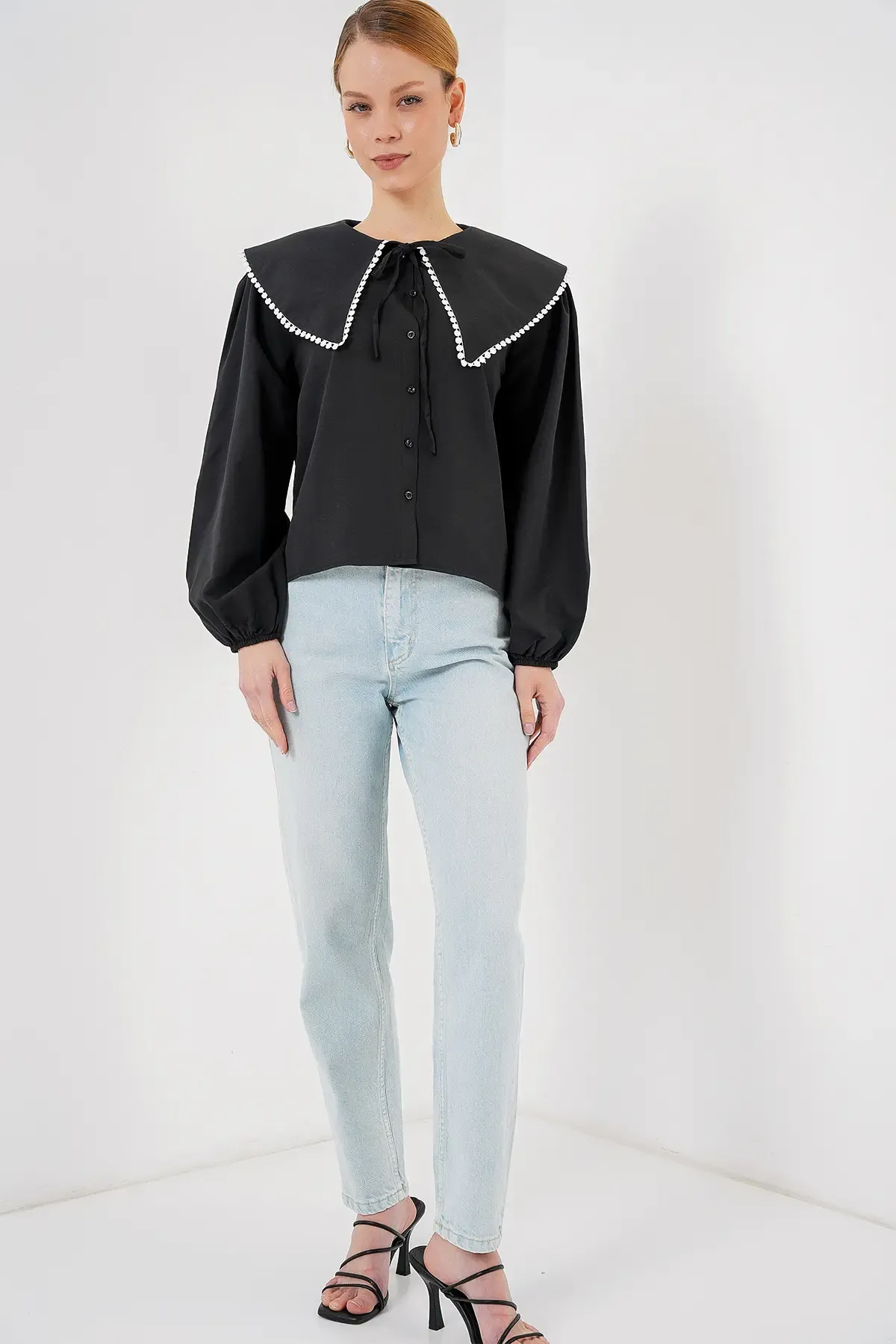 Kadın Bebe Yaka Gömlek 20314 - Siyah