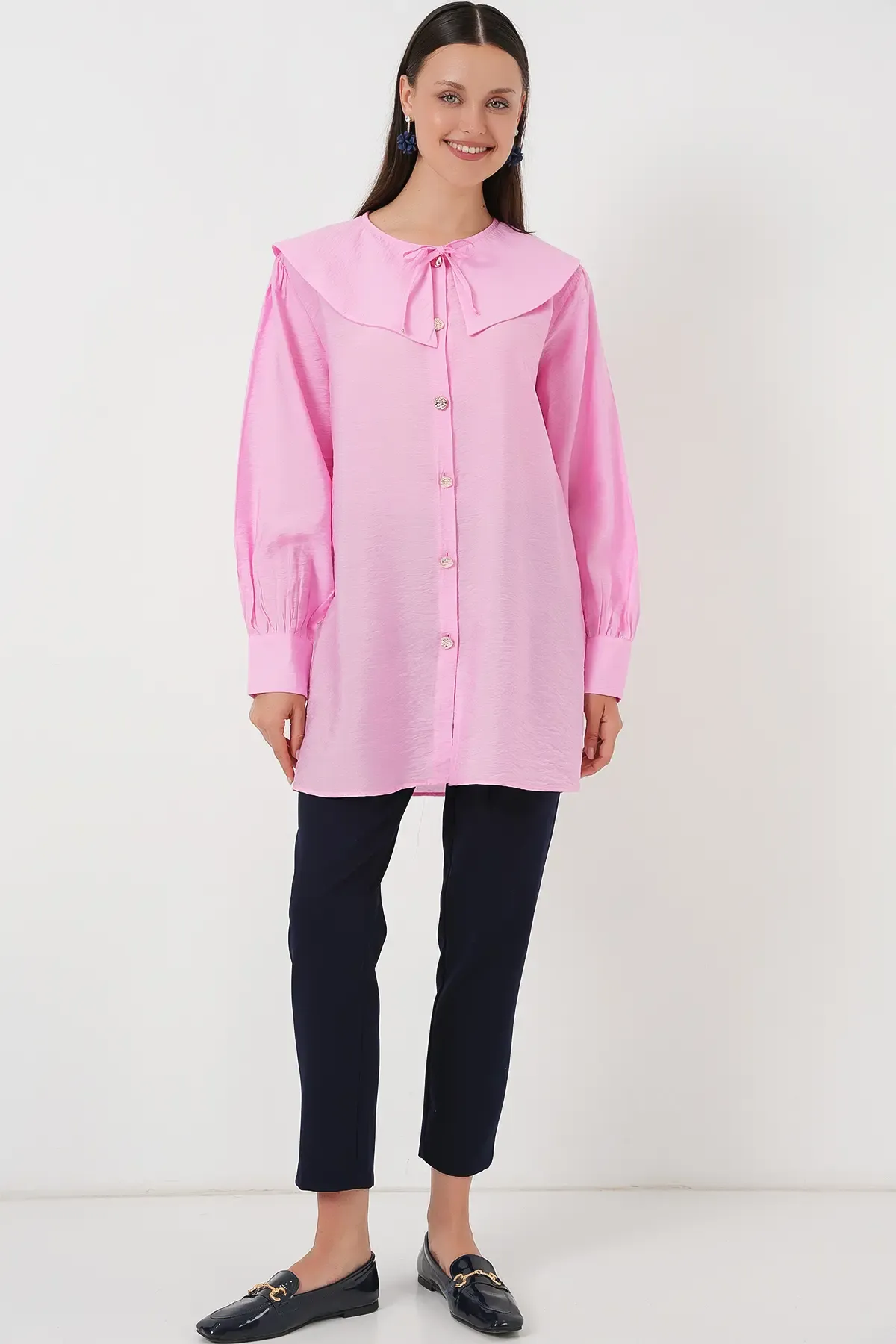 Kadın Bebe Yaka Uzun Tunik 5967 - Pembe