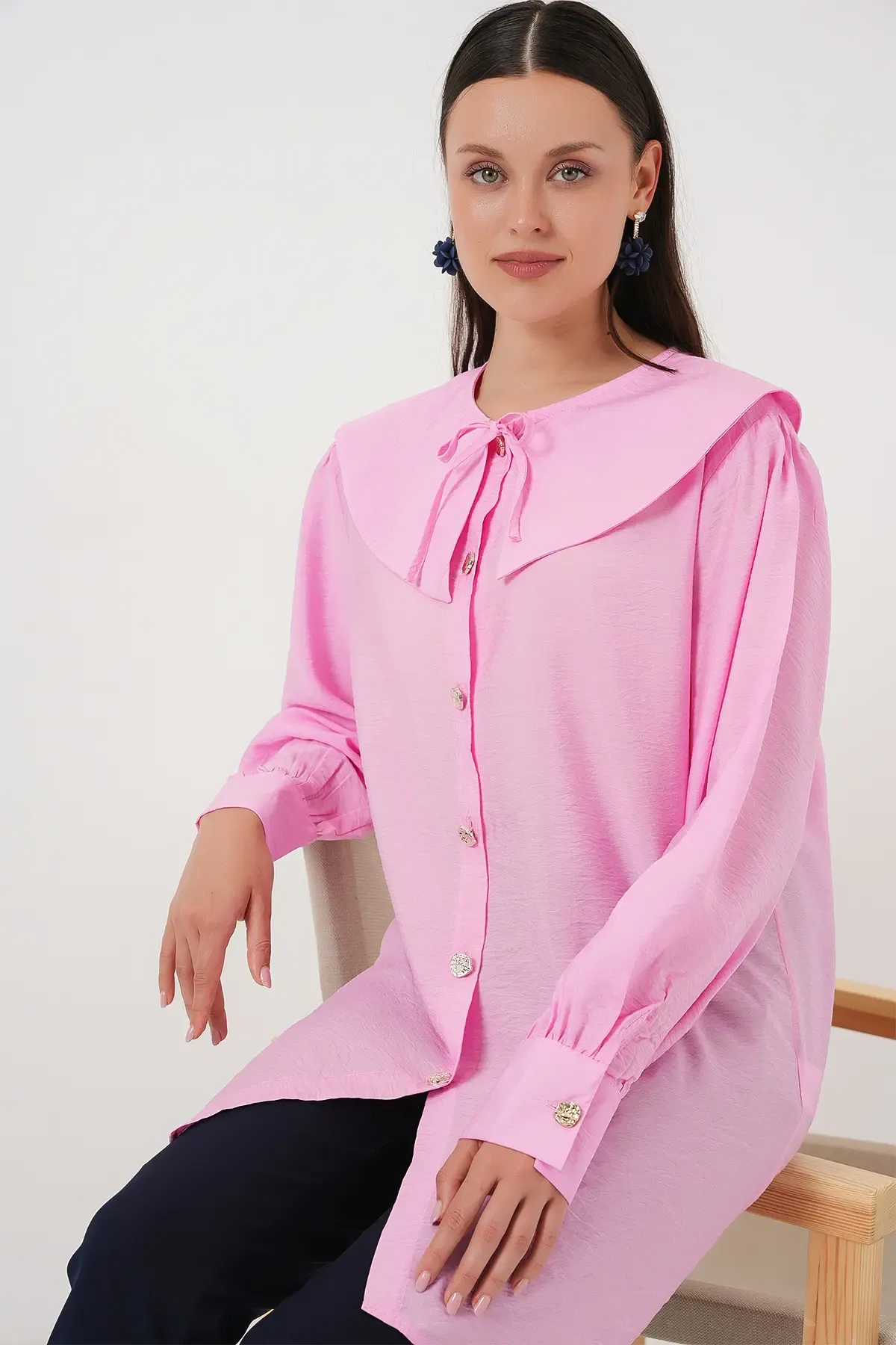 Kadın Bebe Yaka Uzun Tunik 5967 - Pembe