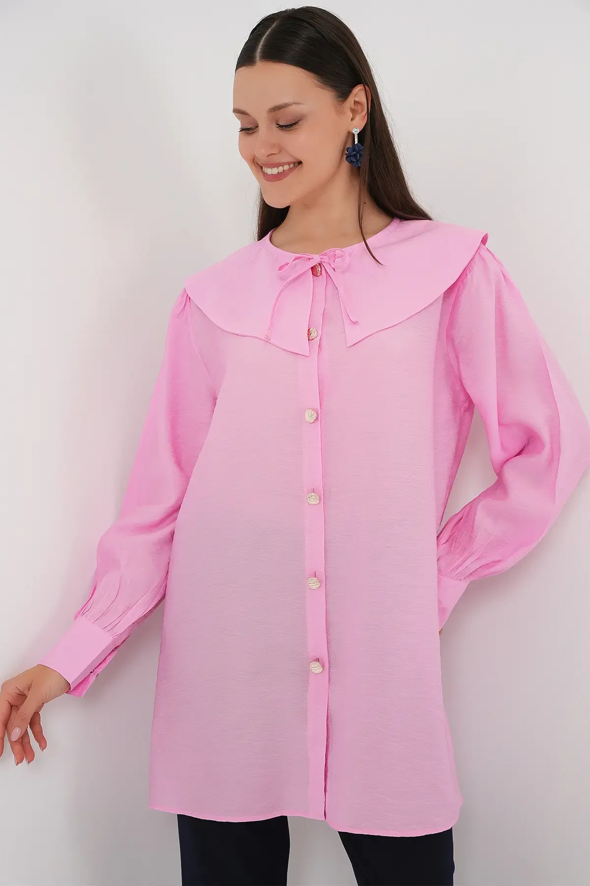 Kadın Bebe Yaka Uzun Tunik 5967 - Pembe