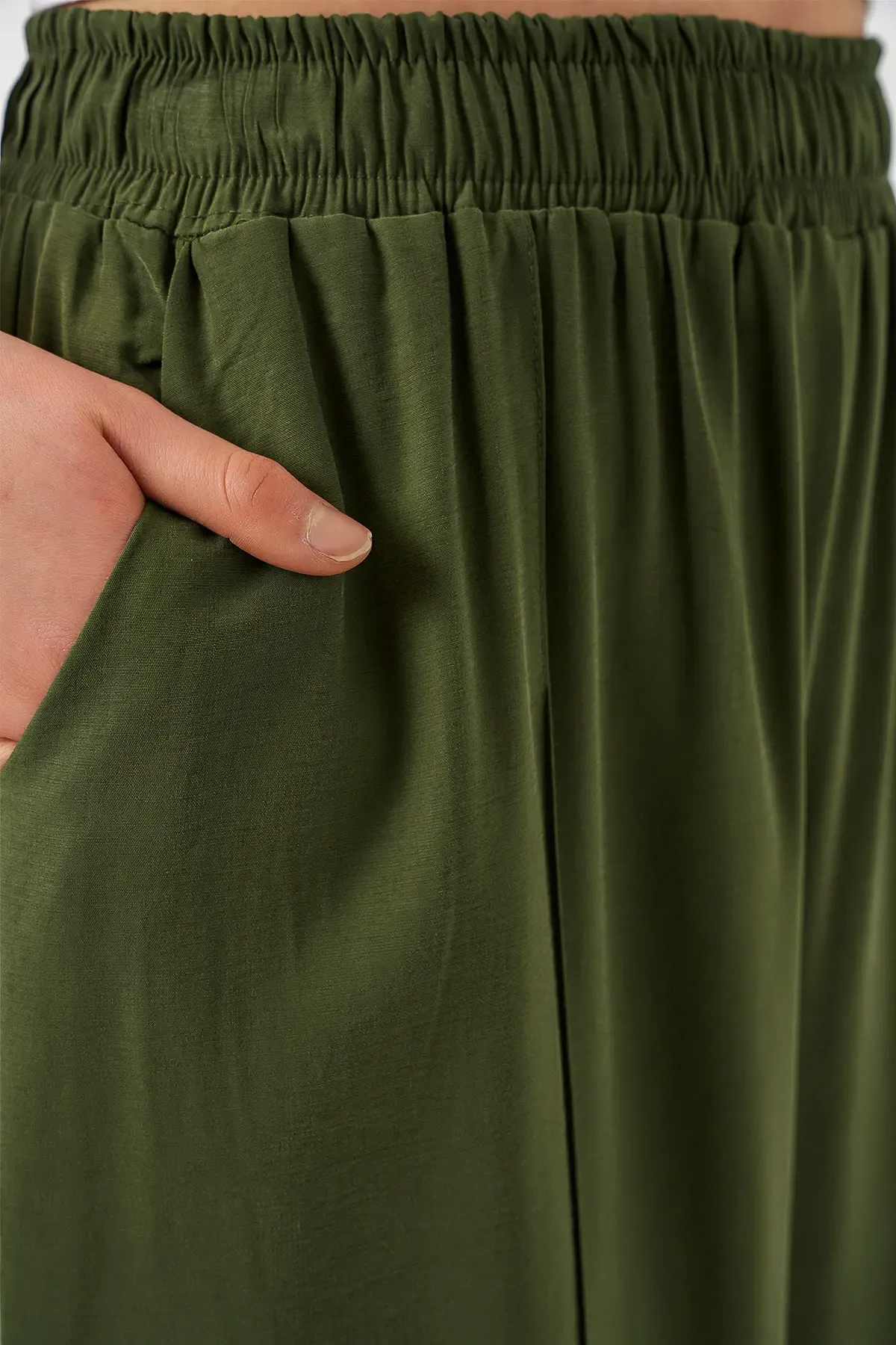 Kadın Beli Lastikli Bol Paça Pantolon 30087 - Haki