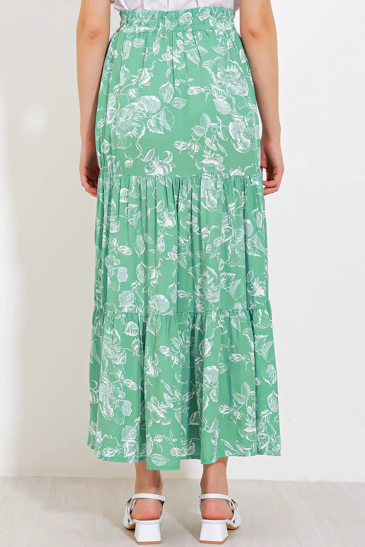 Kadın Çağla Desenli Uzun Viskon Etek 1898