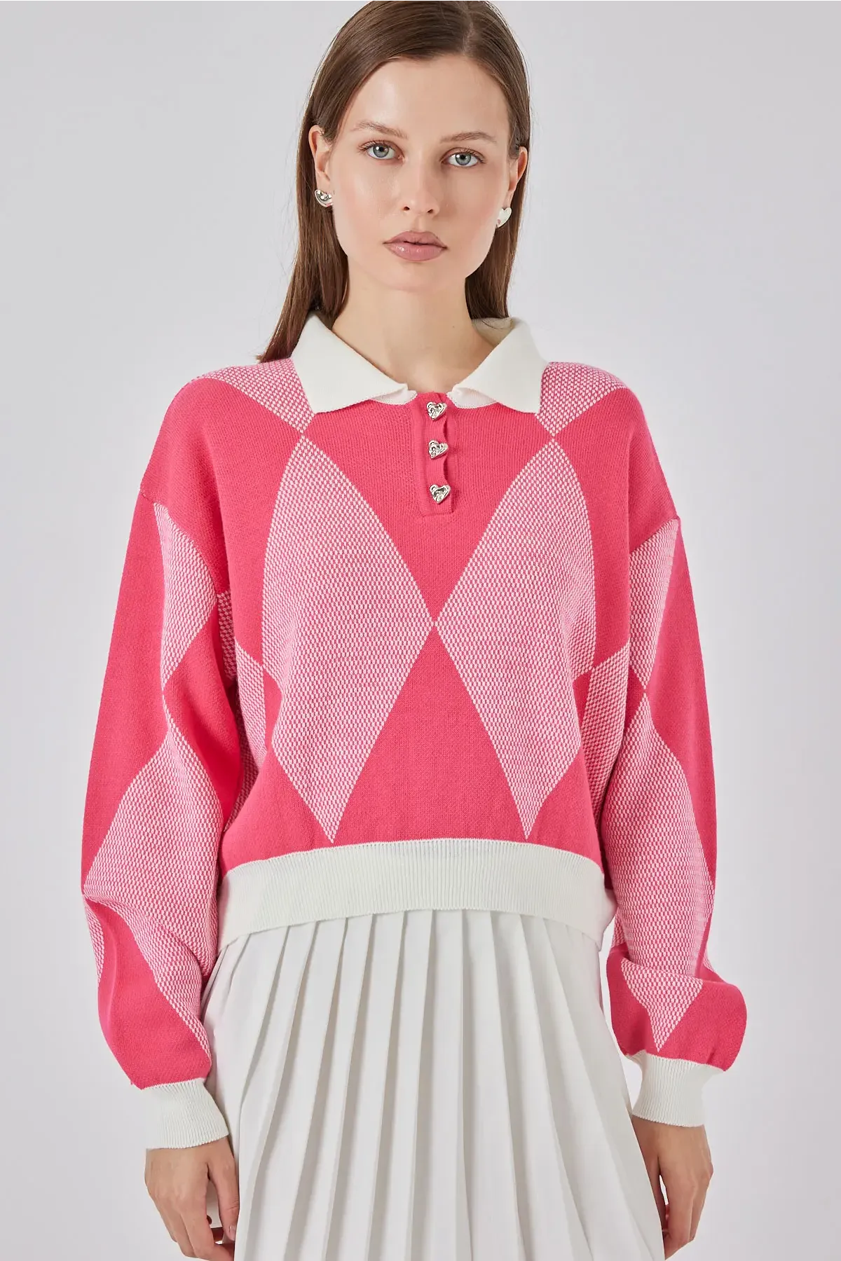 Kadın Crop Triko Kazak 15936 - C. Pembe