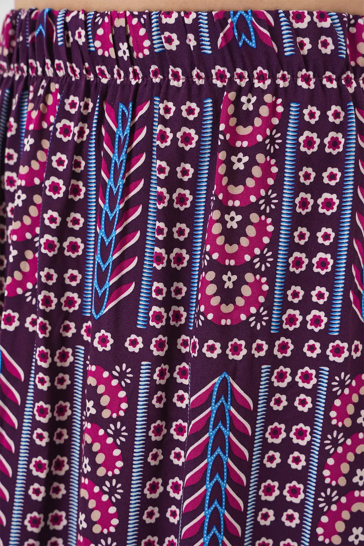 Kadın Desenli Uzun Etek 8053 - Mor