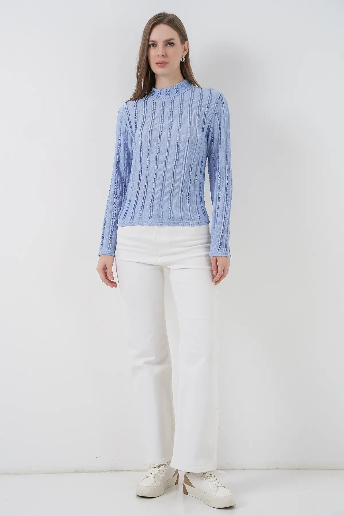 Kadın Dokulu Esnek Örme Bluz 975 - Mavi