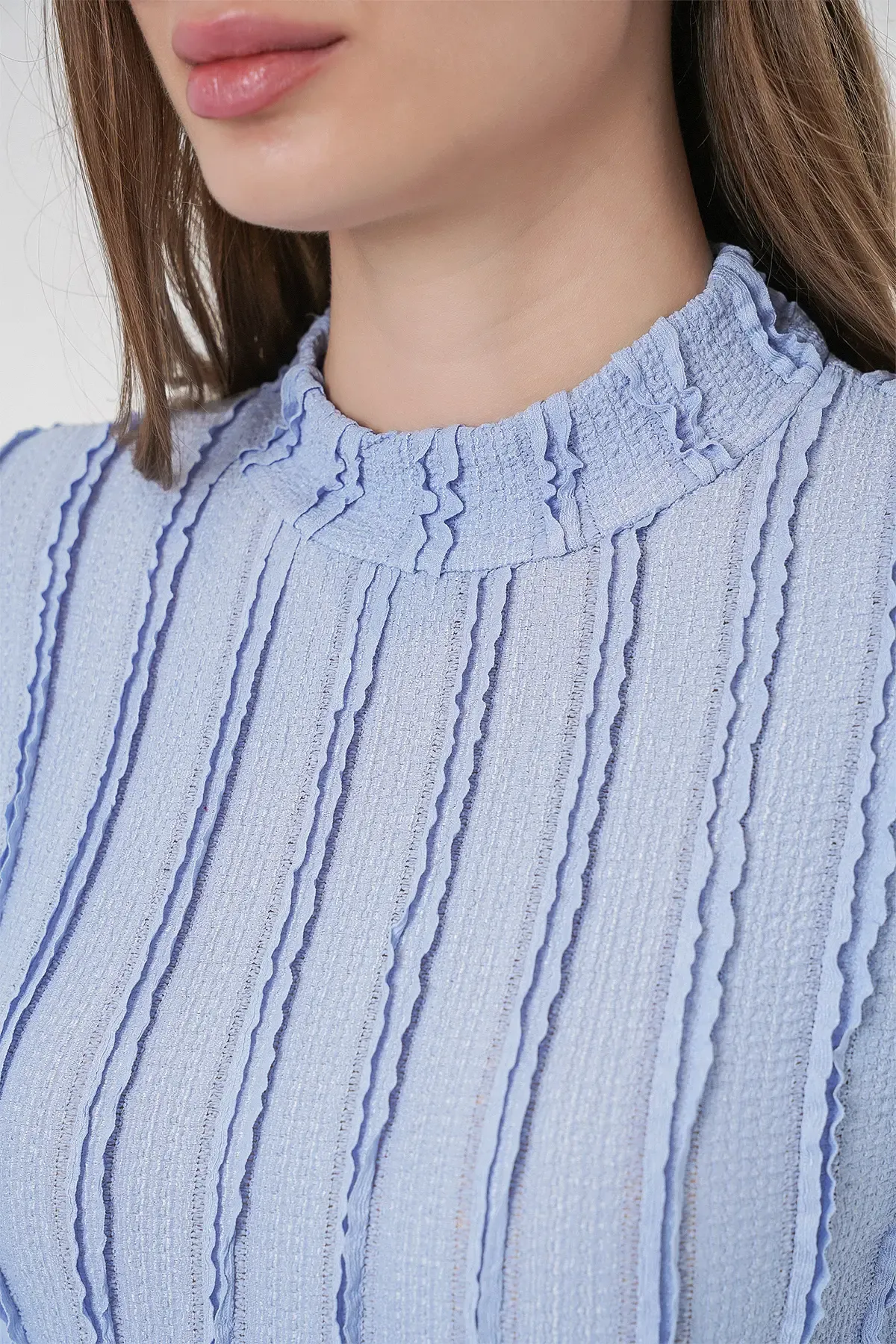 Kadın Dokulu Esnek Örme Bluz 975 - Mavi