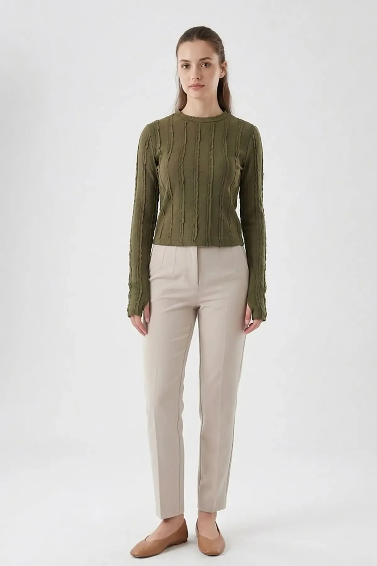 Kadın Dokulu Örme Bluz 980 - Haki