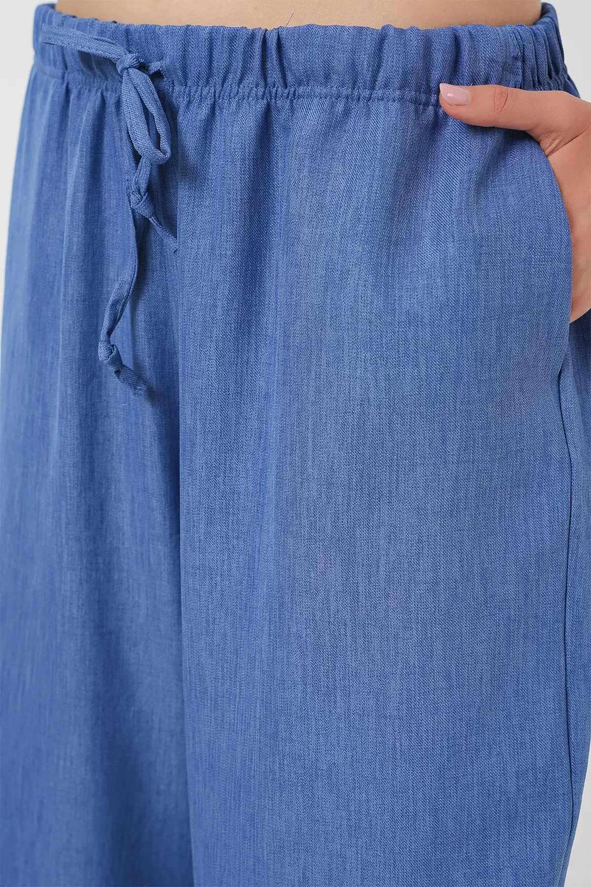 Kadın Geniş Paça Keten Pantolon 6735 - İndigo