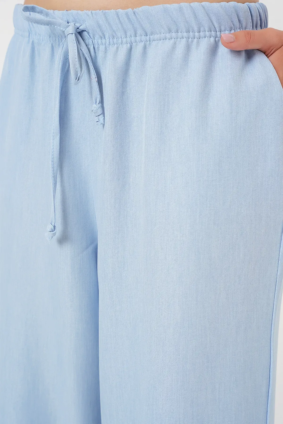 Kadın Geniş Paça Keten Pantolon 6735 - Mavi