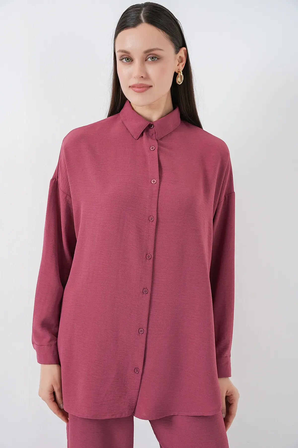 Kadın Gömlek Pantolon İkili Takım 30063 - Gül Kurusu