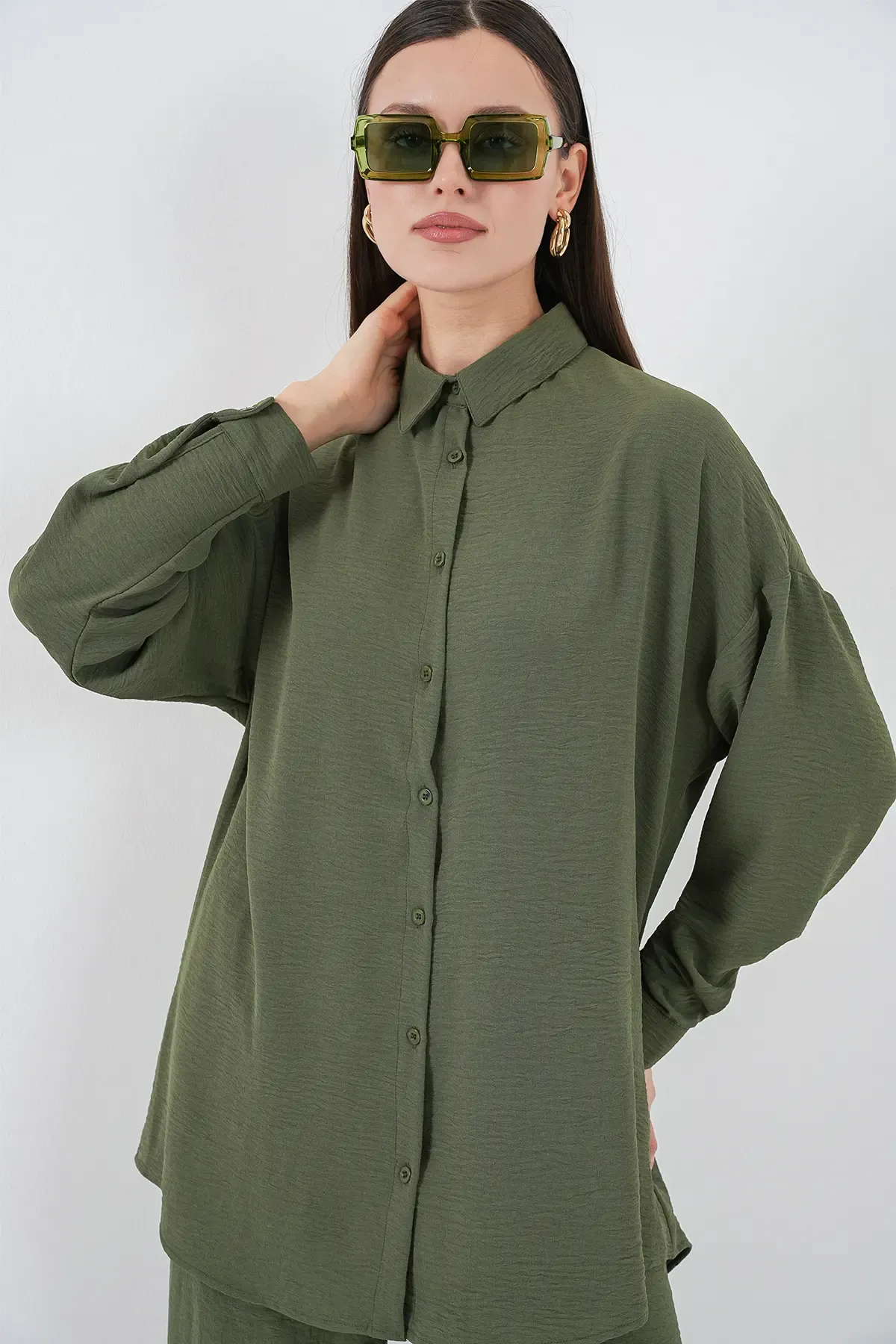 Kadın Gömlek Pantolon İkili Takım 30063 - Haki