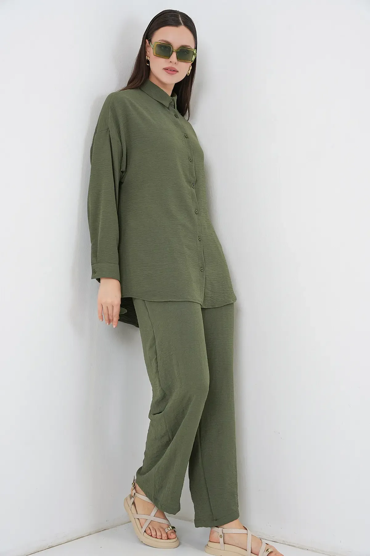Kadın Gömlek Pantolon İkili Takım 30063 - Haki