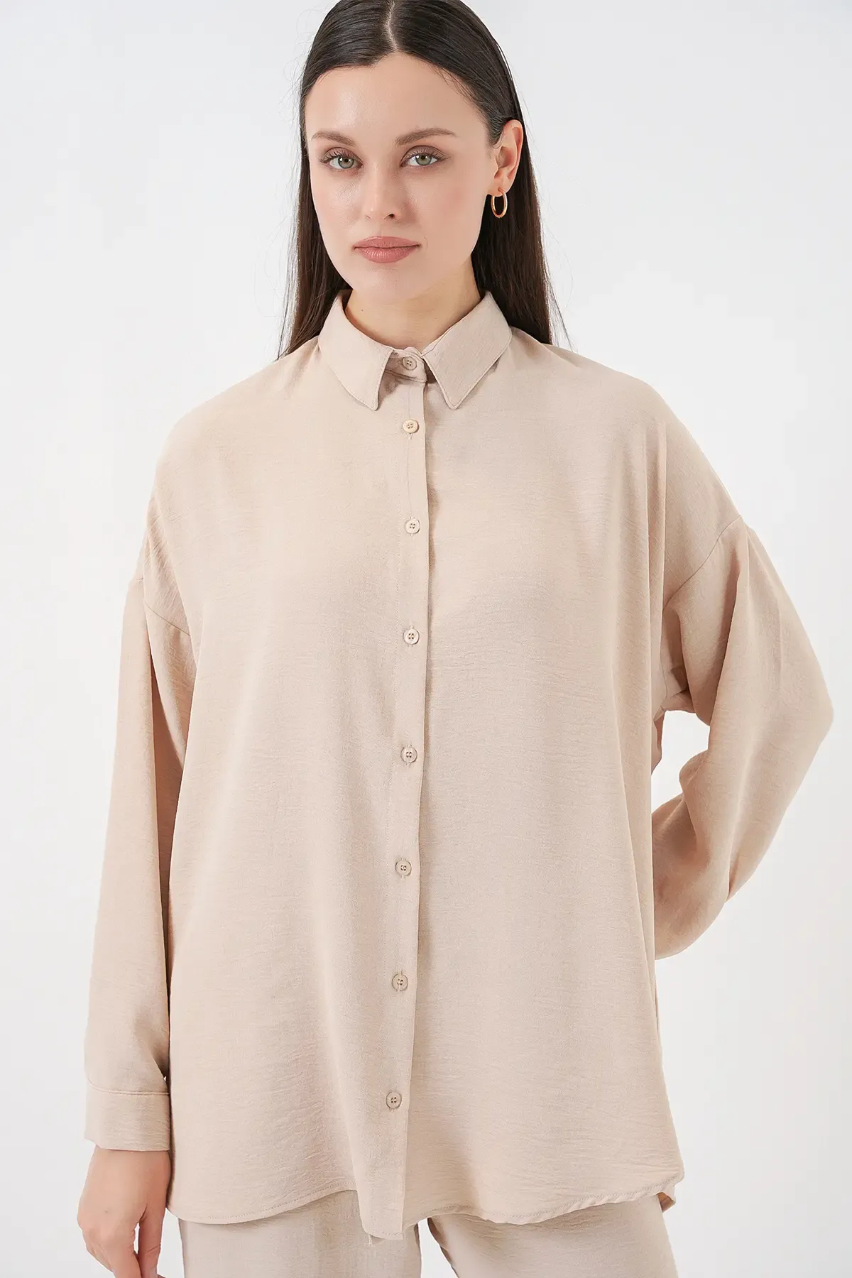 Kadın Gömlek Pantolon İkili Takım 30063 - Krem