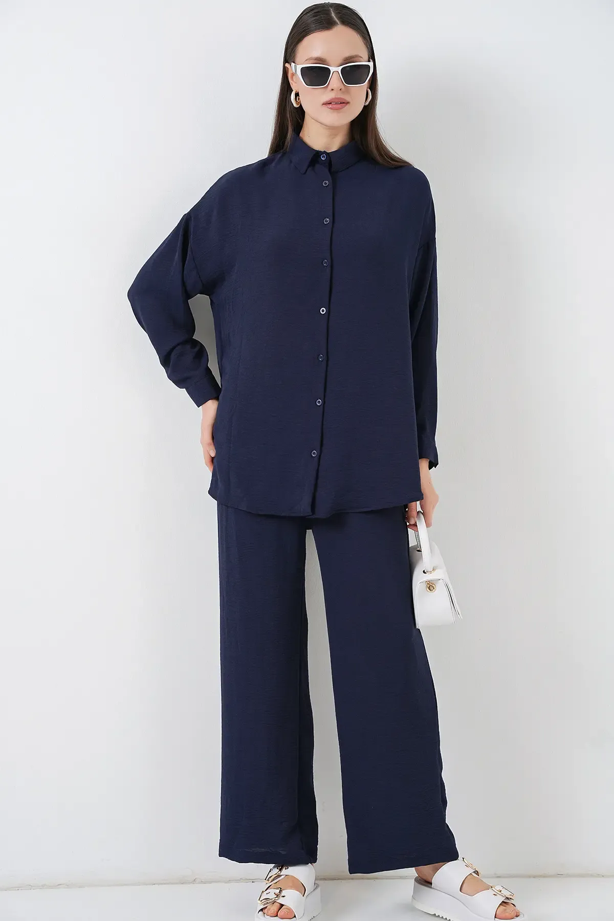 Kadın Gömlek Pantolon İkili Takım 30063 - Lacivert