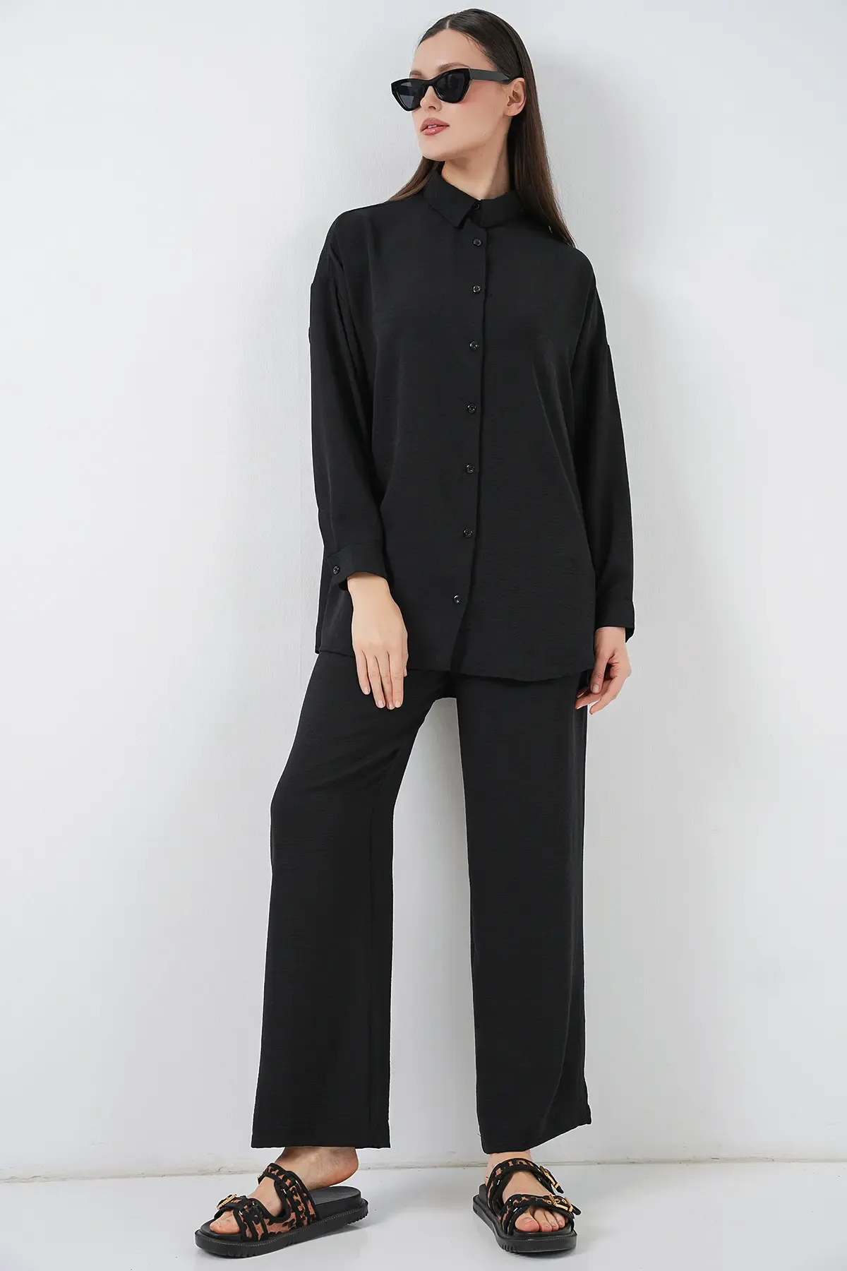 Kadın Gömlek Pantolon İkili Takım 30063 - Siyah