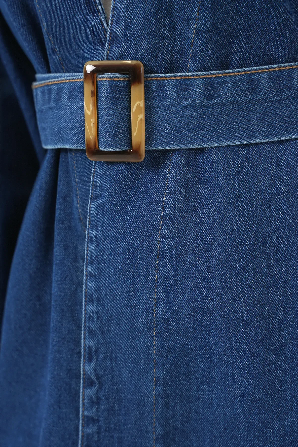 Kadın Kemerli Kot Ceket Tunik 5985 - Mavi