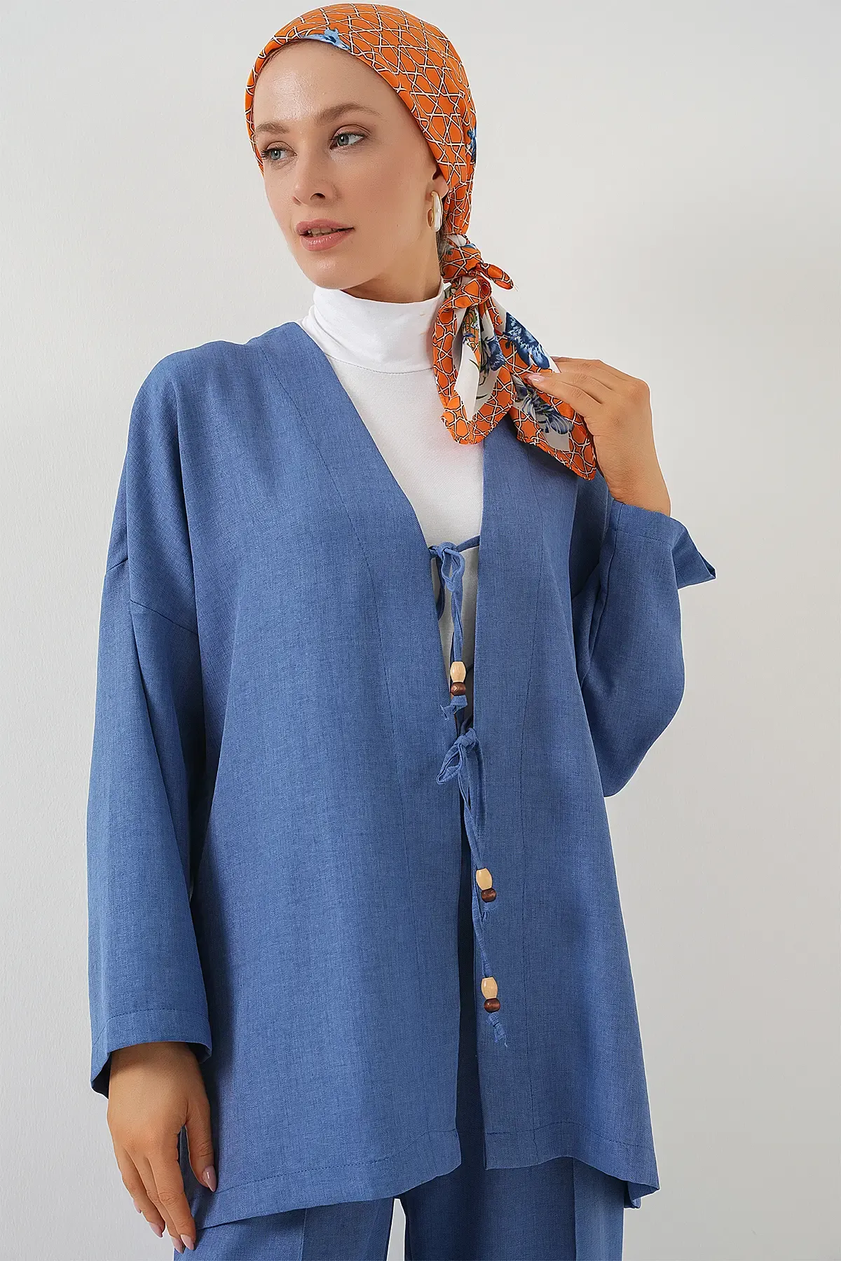 Kadın Keten Kimono İkili Takım 6727 - İndigo